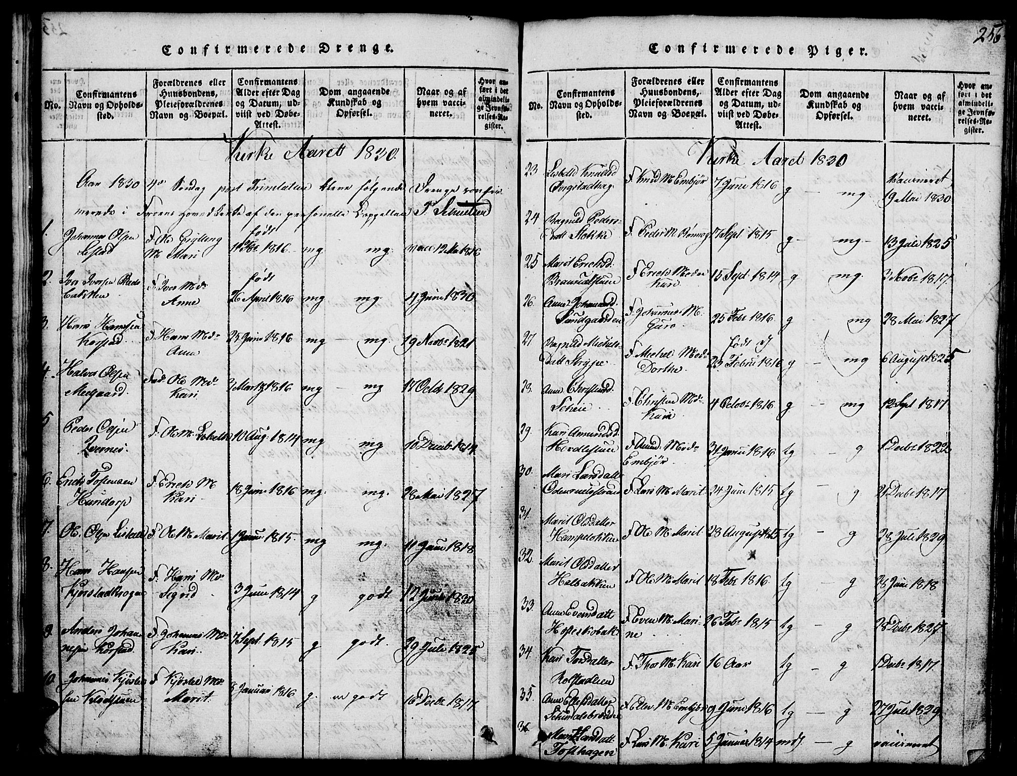 Fron prestekontor, SAH/PREST-078/H/Ha/Hab/L0001: Parish register (copy) no. 1, 1816-1843, p. 256