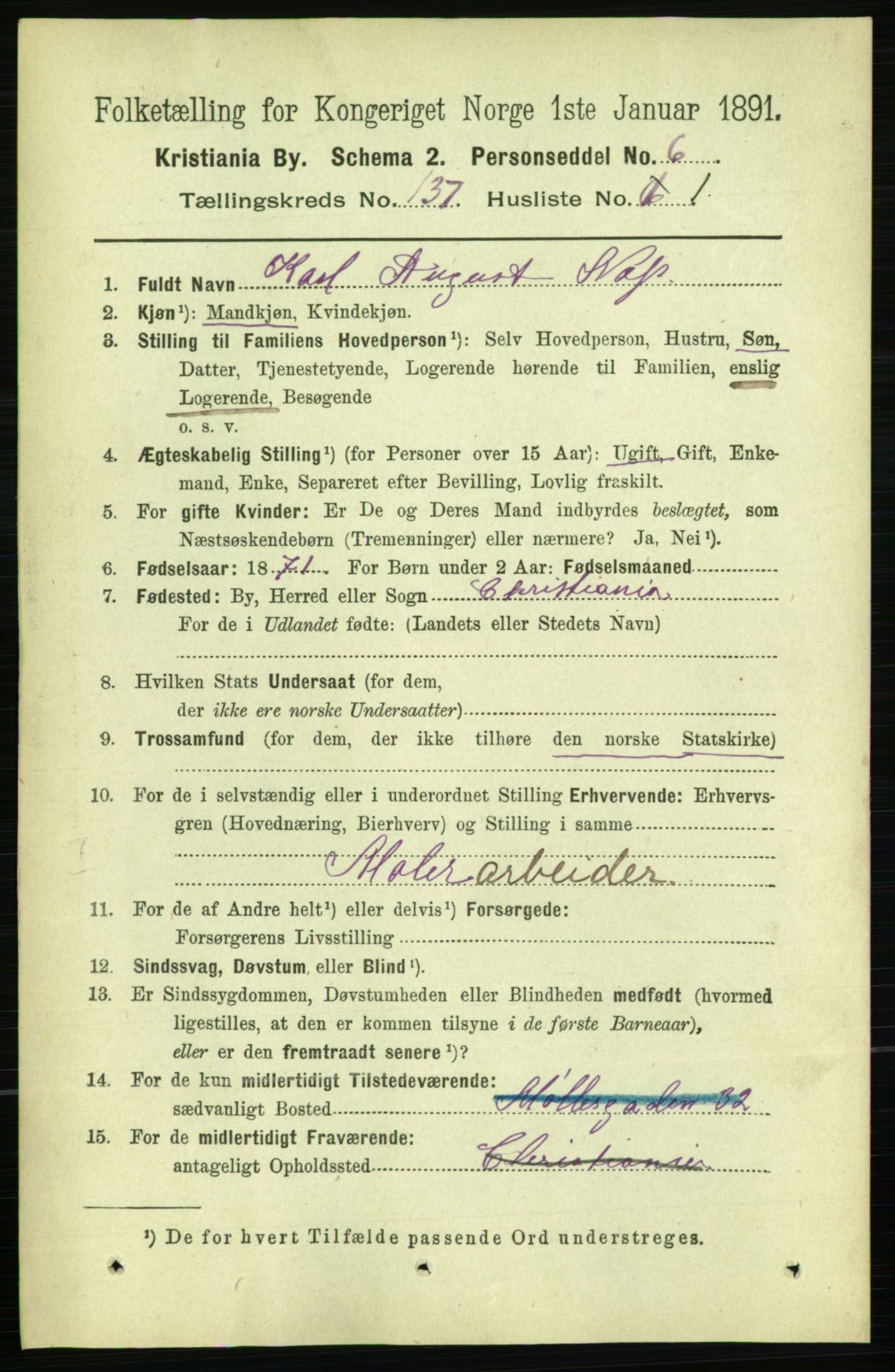 RA, 1891 census for 0301 Kristiania, 1891, p. 76214