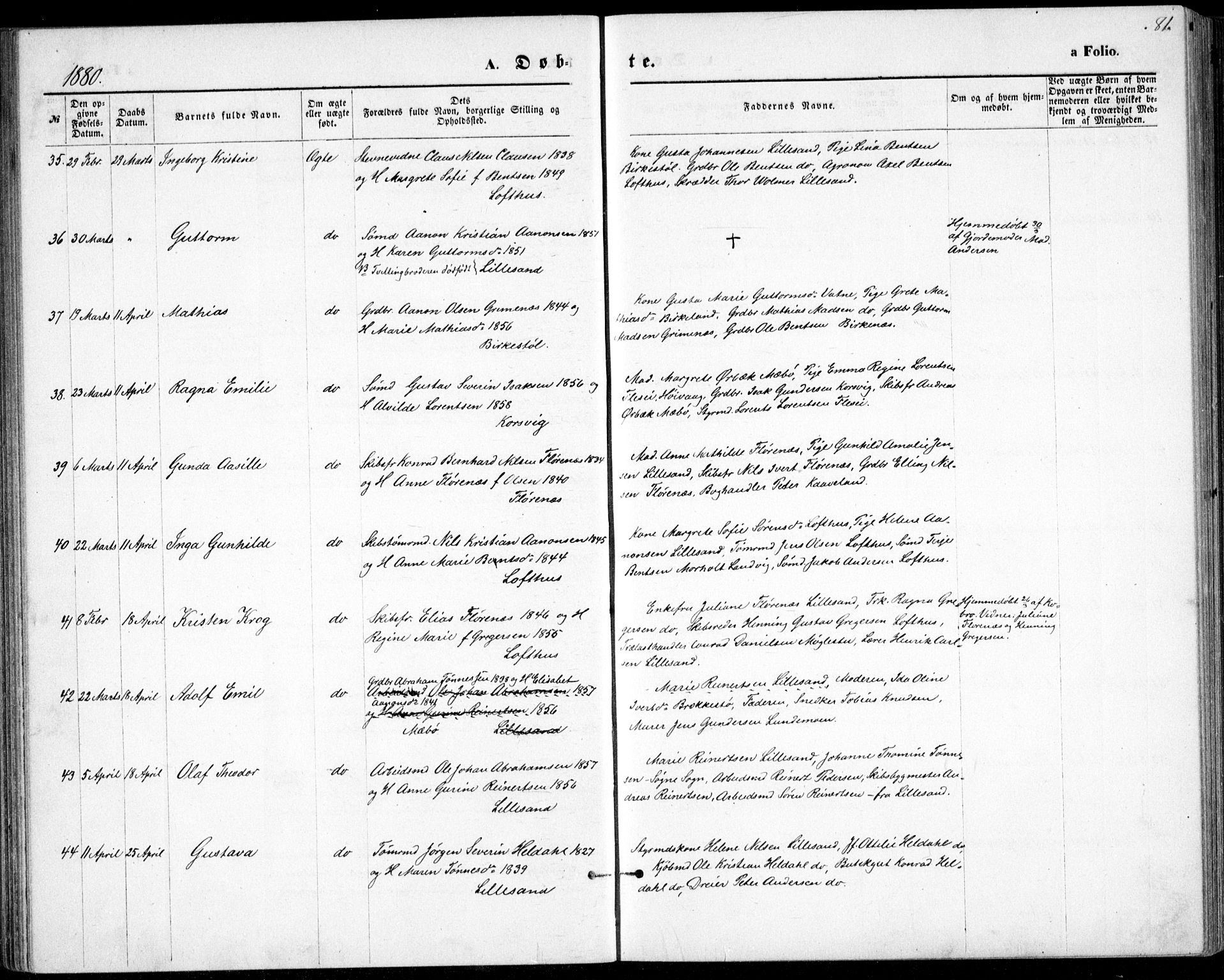 Vestre Moland sokneprestkontor, SAK/1111-0046/F/Fb/Fbb/L0005: Parish register (copy) no. B 5, 1872-1883, p. 81