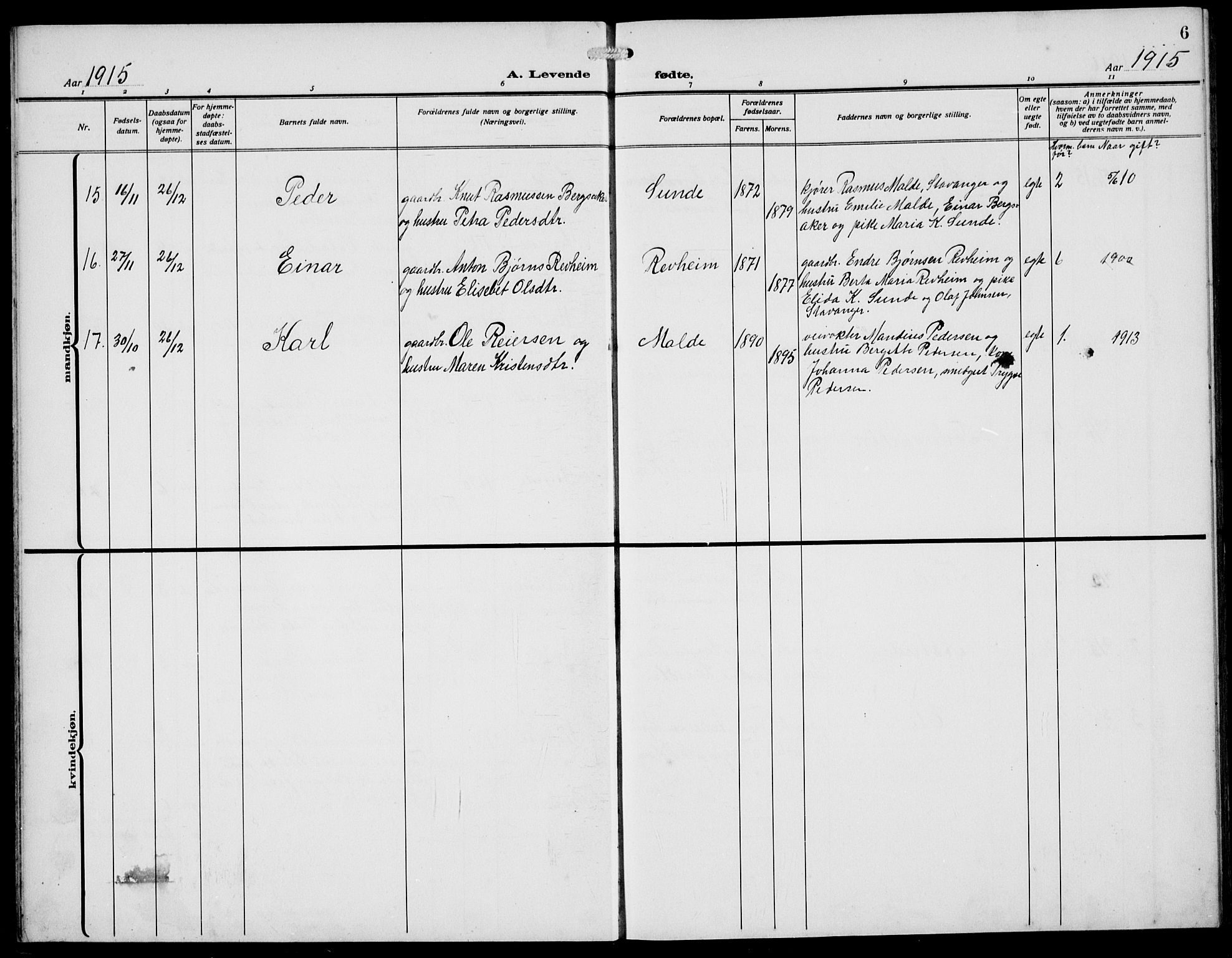 Håland sokneprestkontor, AV/SAST-A-101802/002/A/L0001: Parish register (copy) no. B 6, 1914-1940, p. 6