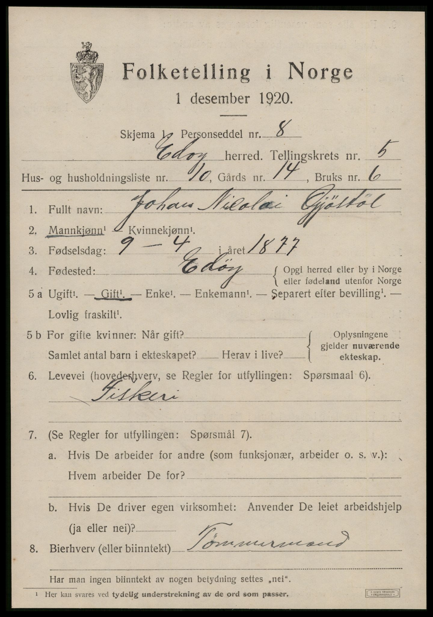 SAT, 1920 census for Edøy, 1920, p. 1748