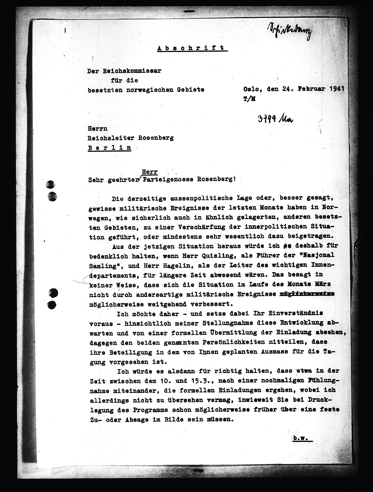 Documents Section, AV/RA-RAFA-2200/V/L0091: Amerikansk mikrofilm "Captured German Documents".
Box No. 953.  FKA jnr. 59/1955., 1935-1942, p. 561