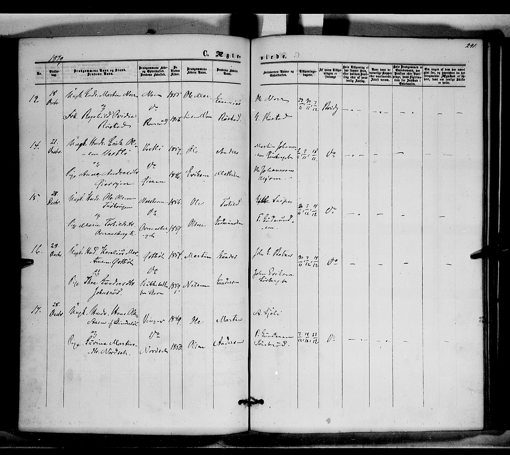 Brandval prestekontor, AV/SAH-PREST-034/H/Ha/Haa/L0001: Parish register (official) no. 1, 1864-1879, p. 241