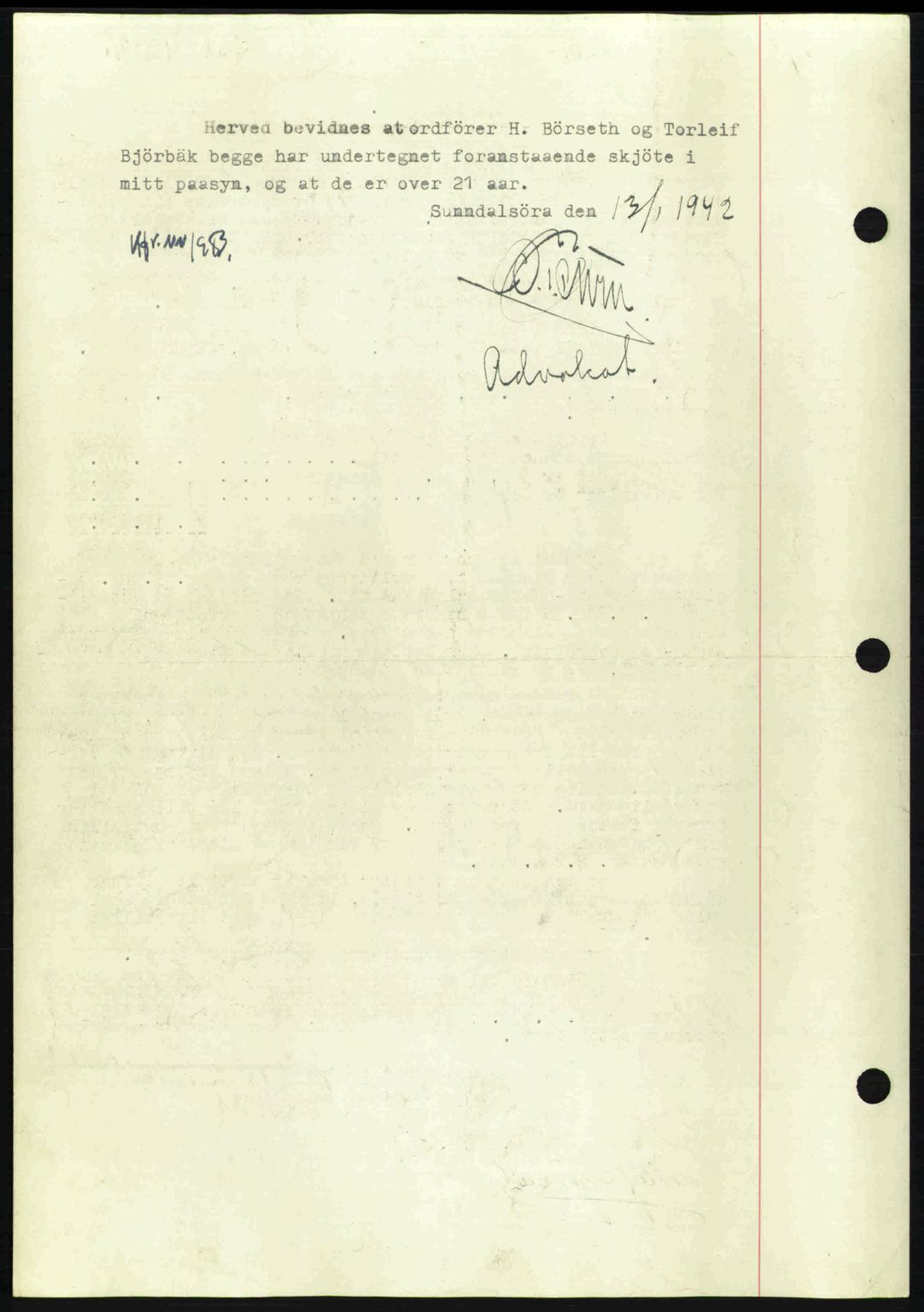 Nordmøre sorenskriveri, AV/SAT-A-4132/1/2/2Ca: Mortgage book no. A92, 1942-1942, Diary no: : 531/1942