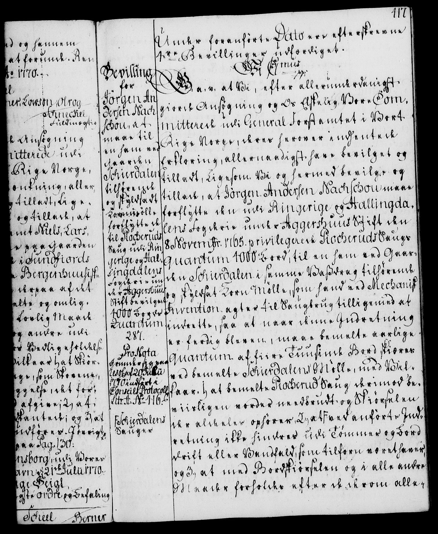 Rentekammeret, Kammerkanselliet, AV/RA-EA-3111/G/Gg/Gga/L0008: Norsk ekspedisjonsprotokoll med register (merket RK 53.8), 1768-1771, p. 417