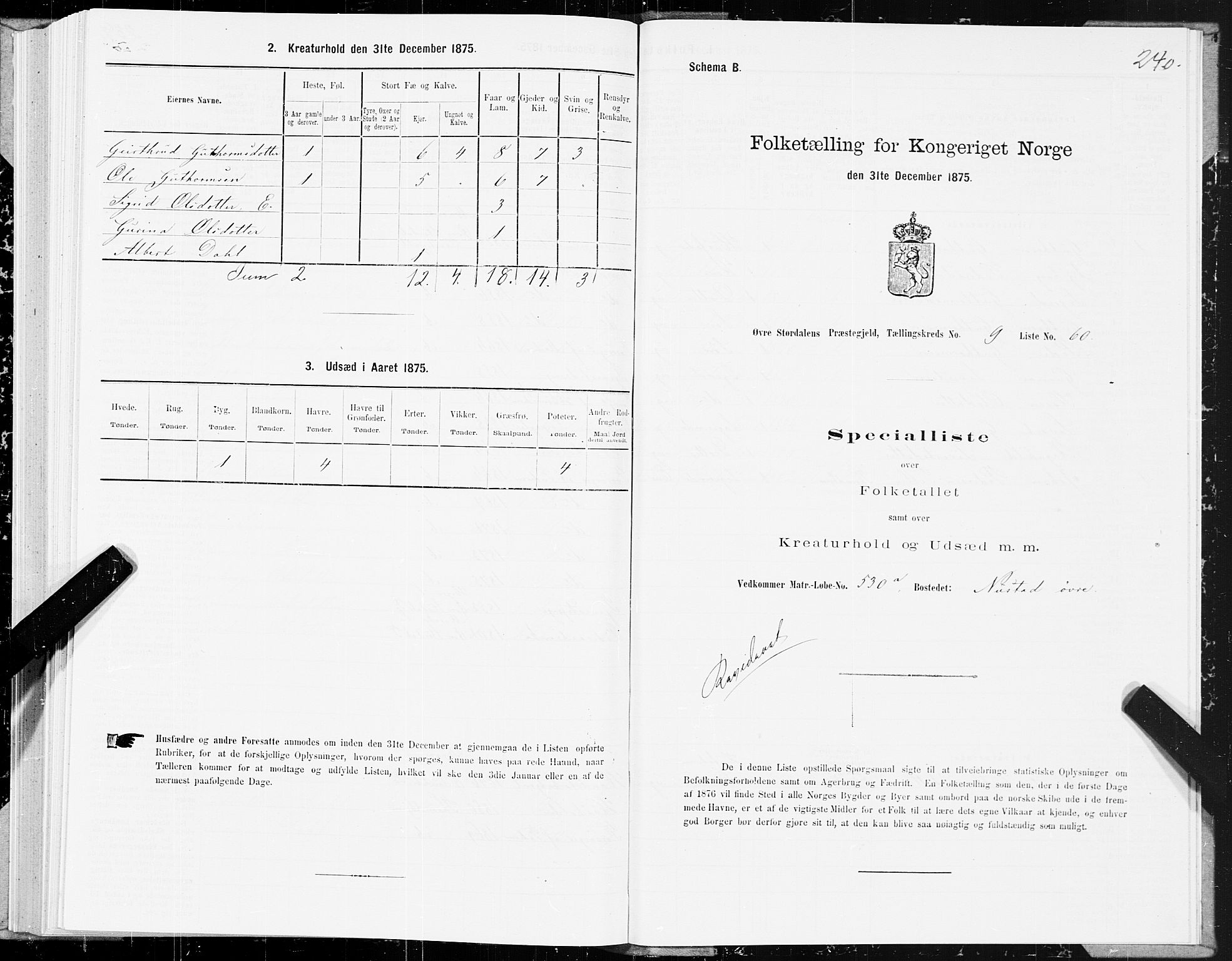 SAT, 1875 census for 1711P Øvre Stjørdal, 1875, p. 5240