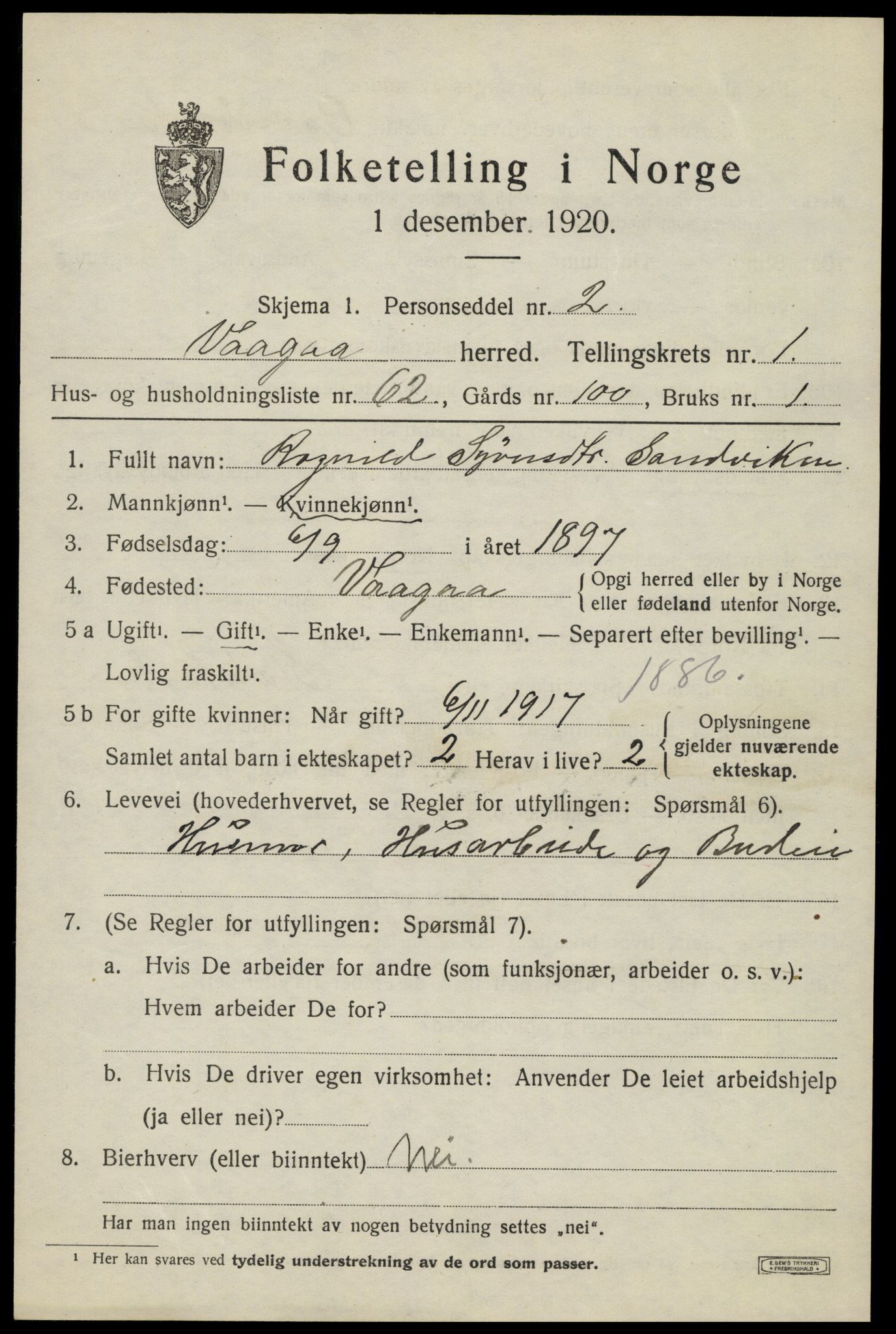 SAH, 1920 census for Vågå, 1920, p. 2002
