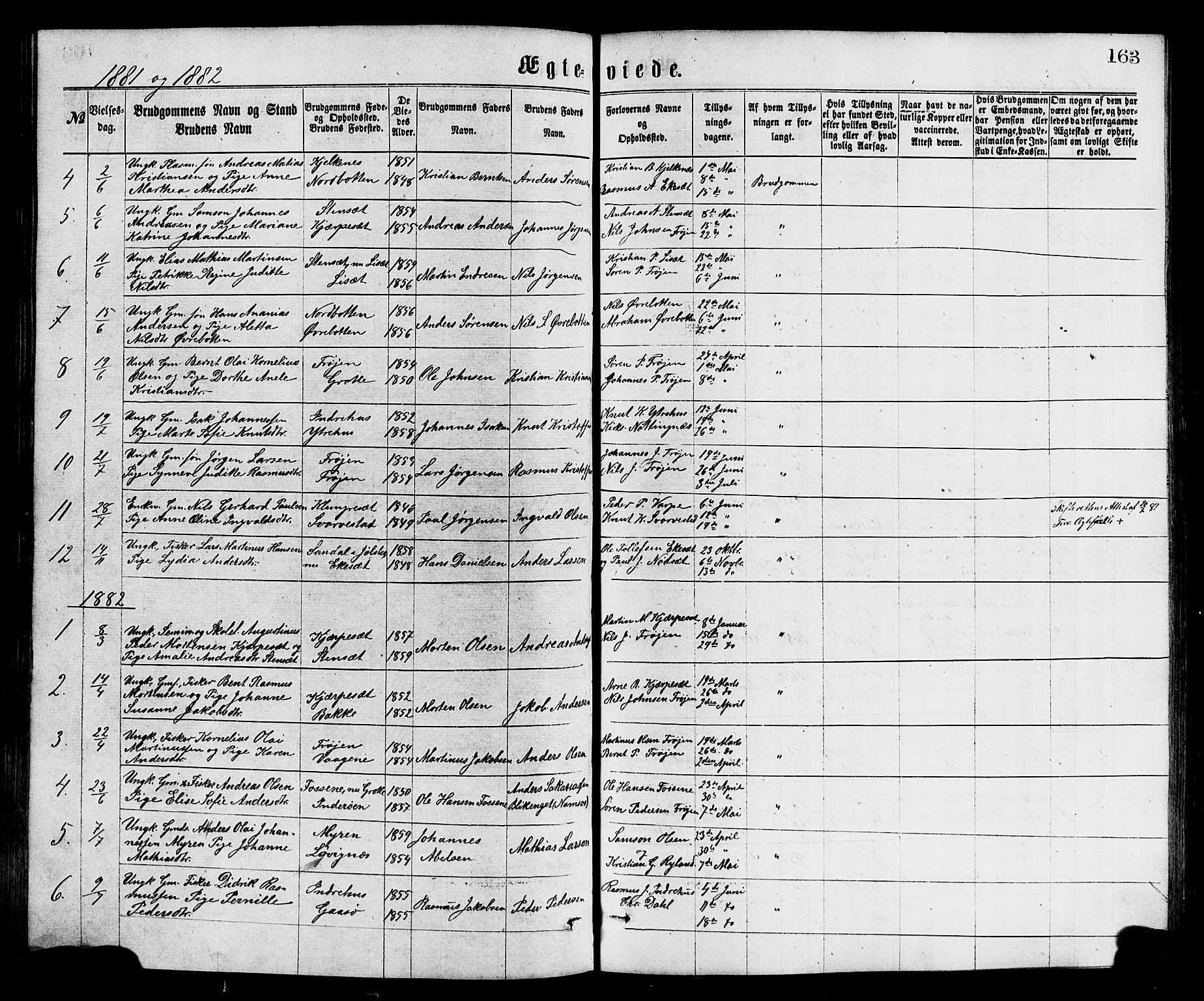 Bremanger sokneprestembete, SAB/A-82201/H/Hab/Haba/L0002: Parish register (copy) no. A 2, 1866-1889, p. 163