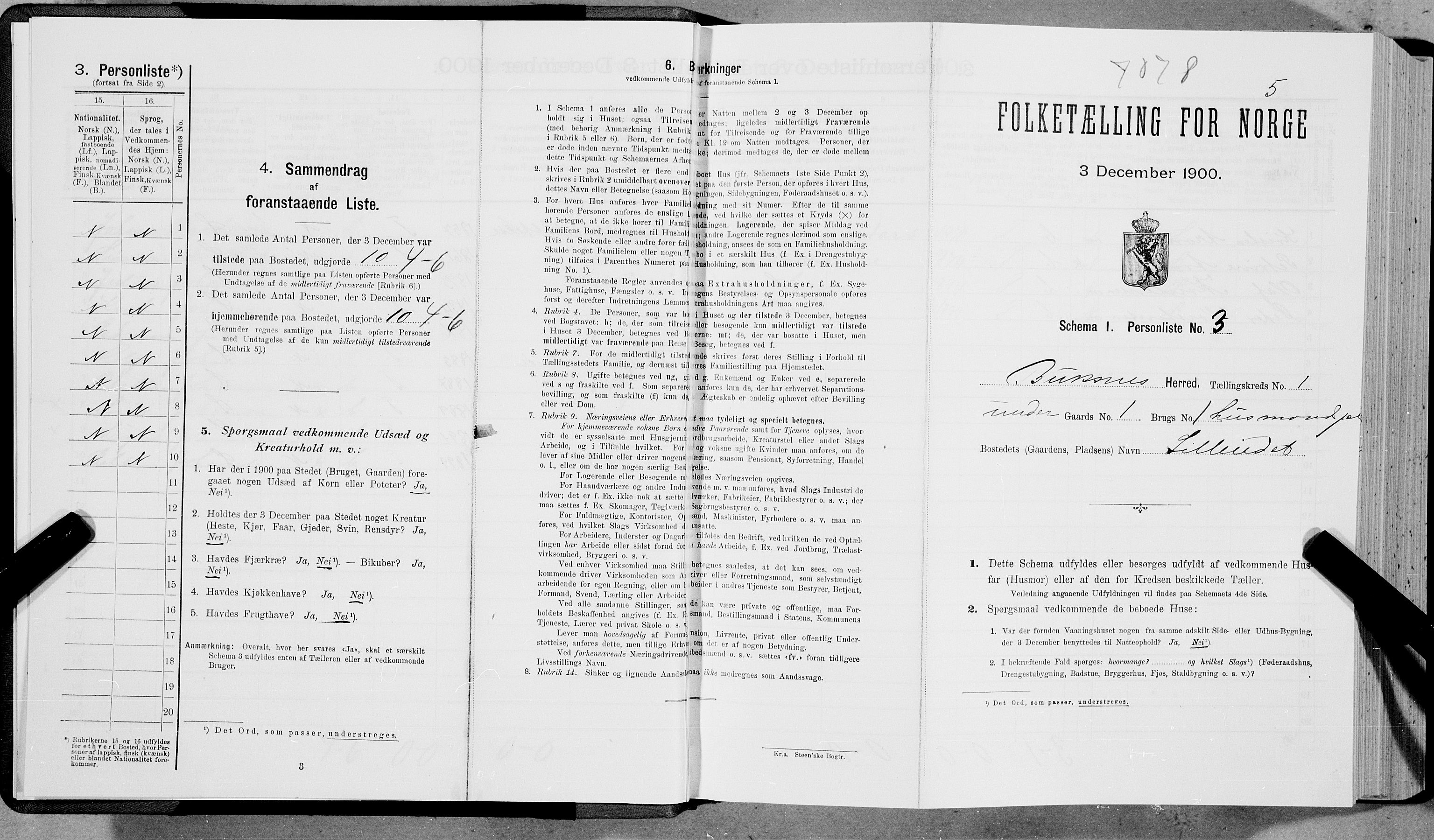 SAT, 1900 census for Buksnes, 1900, p. 5