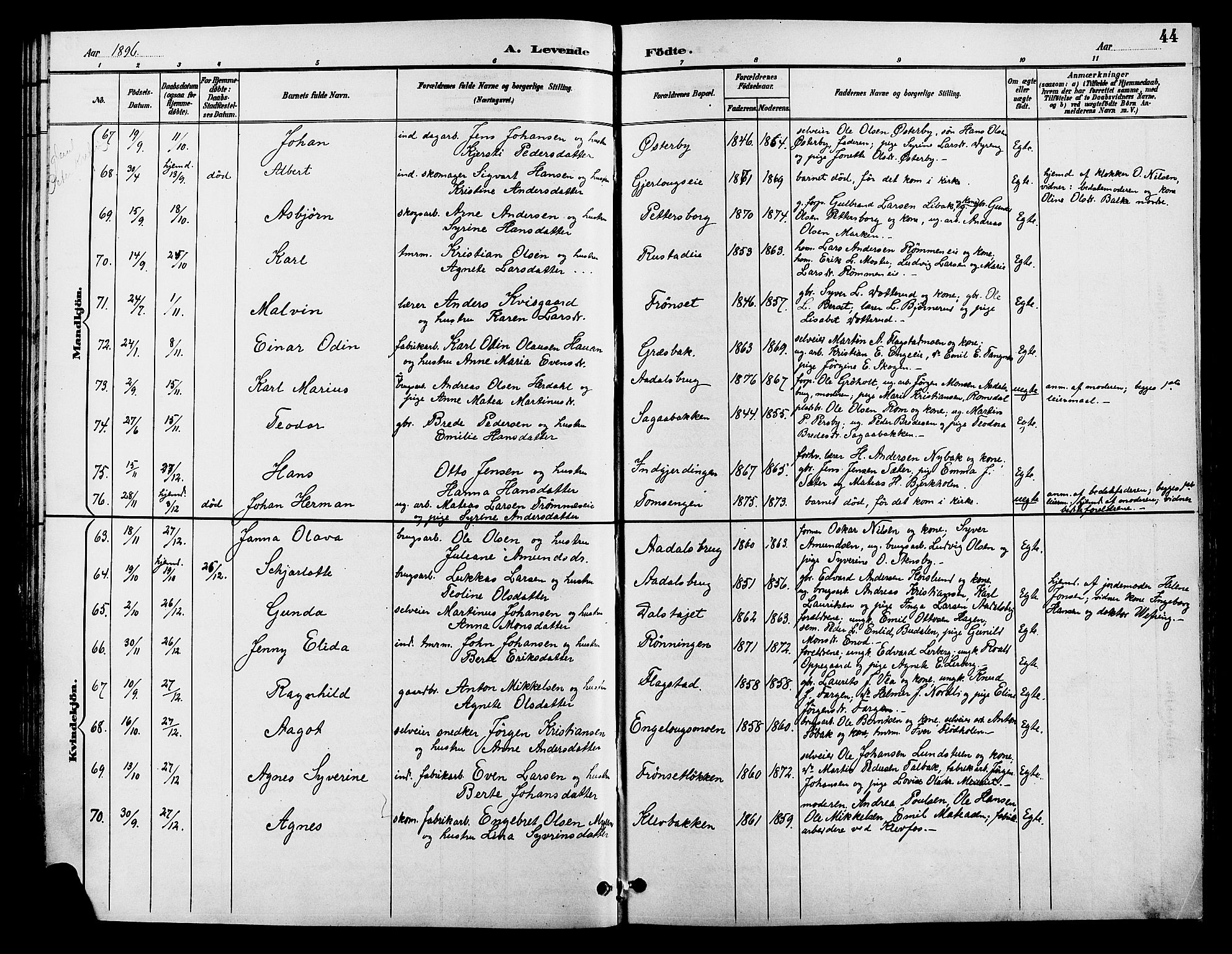 Løten prestekontor, SAH/PREST-022/L/La/L0006: Parish register (copy) no. 6, 1892-1909, p. 44