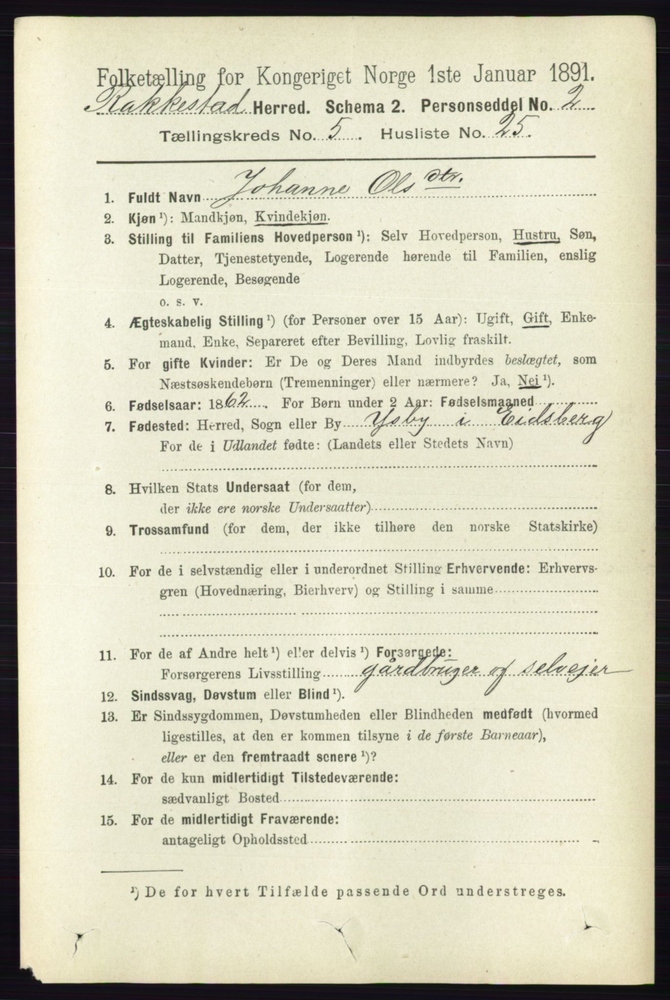 RA, 1891 census for 0128 Rakkestad, 1891, p. 2376