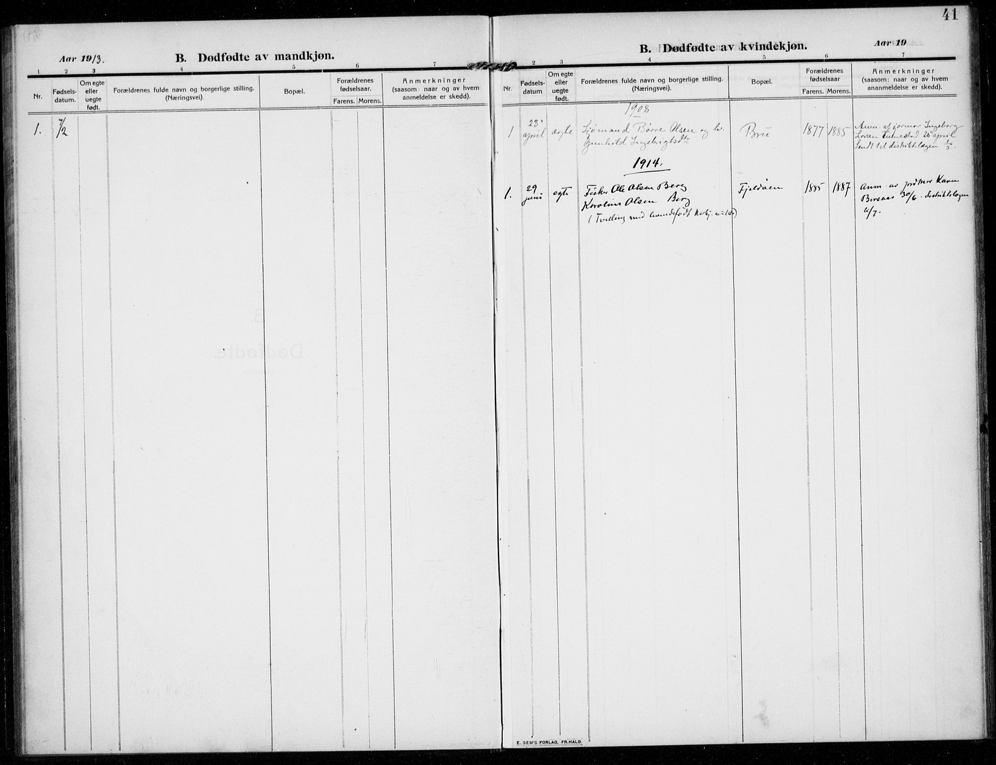 Rennesøy sokneprestkontor, AV/SAST-A -101827/H/Ha/Haa/L0017: Parish register (official) no. A 17, 1908-1926, p. 41