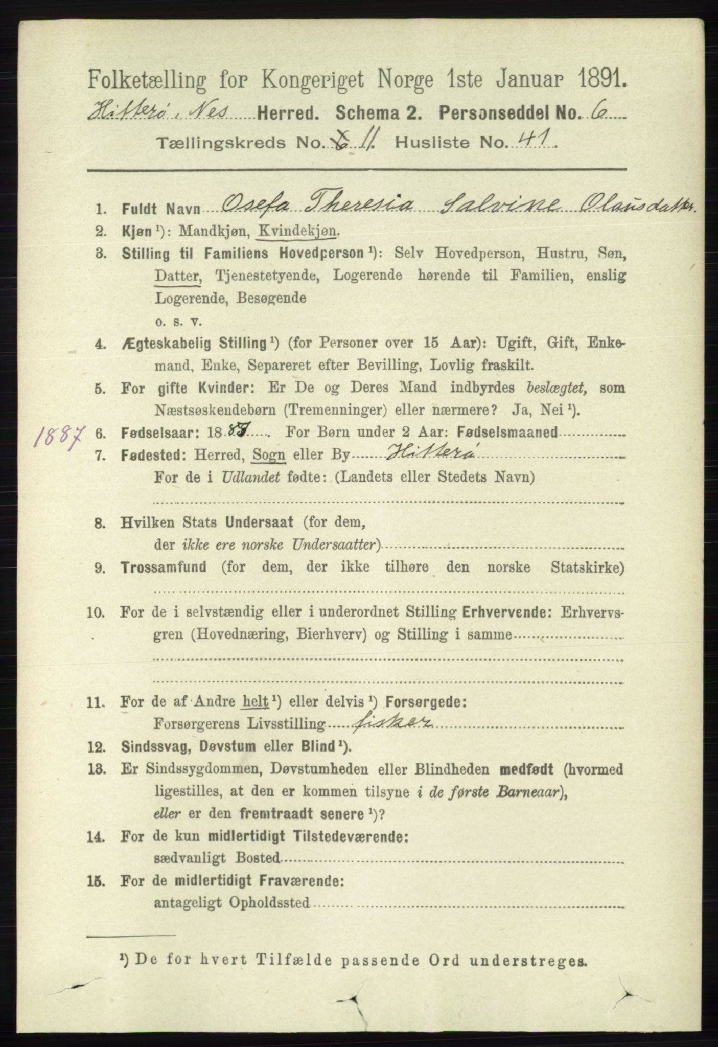RA, 1891 census for 1043 Hidra og Nes, 1891, p. 4719