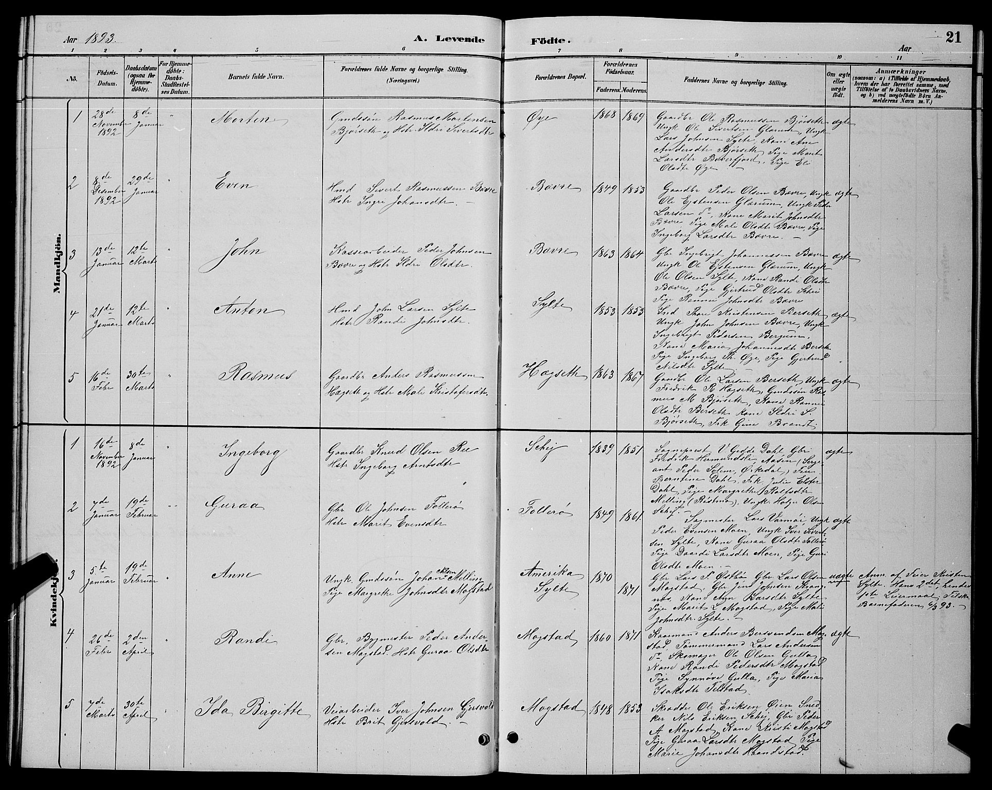 Ministerialprotokoller, klokkerbøker og fødselsregistre - Møre og Romsdal, AV/SAT-A-1454/595/L1052: Parish register (copy) no. 595C04, 1885-1900, p. 21