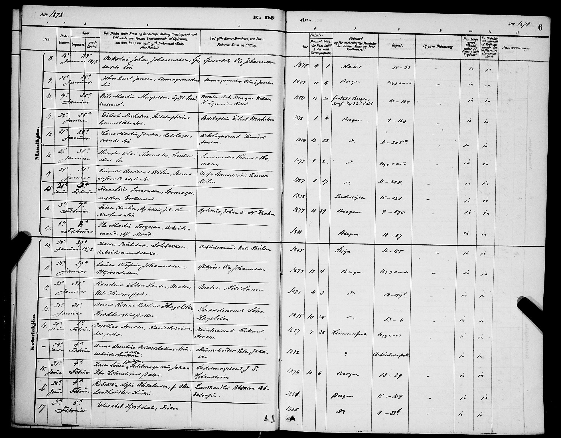 Domkirken sokneprestembete, AV/SAB-A-74801/H/Hab/L0041: Parish register (copy) no. E 5, 1878-1900, p. 6