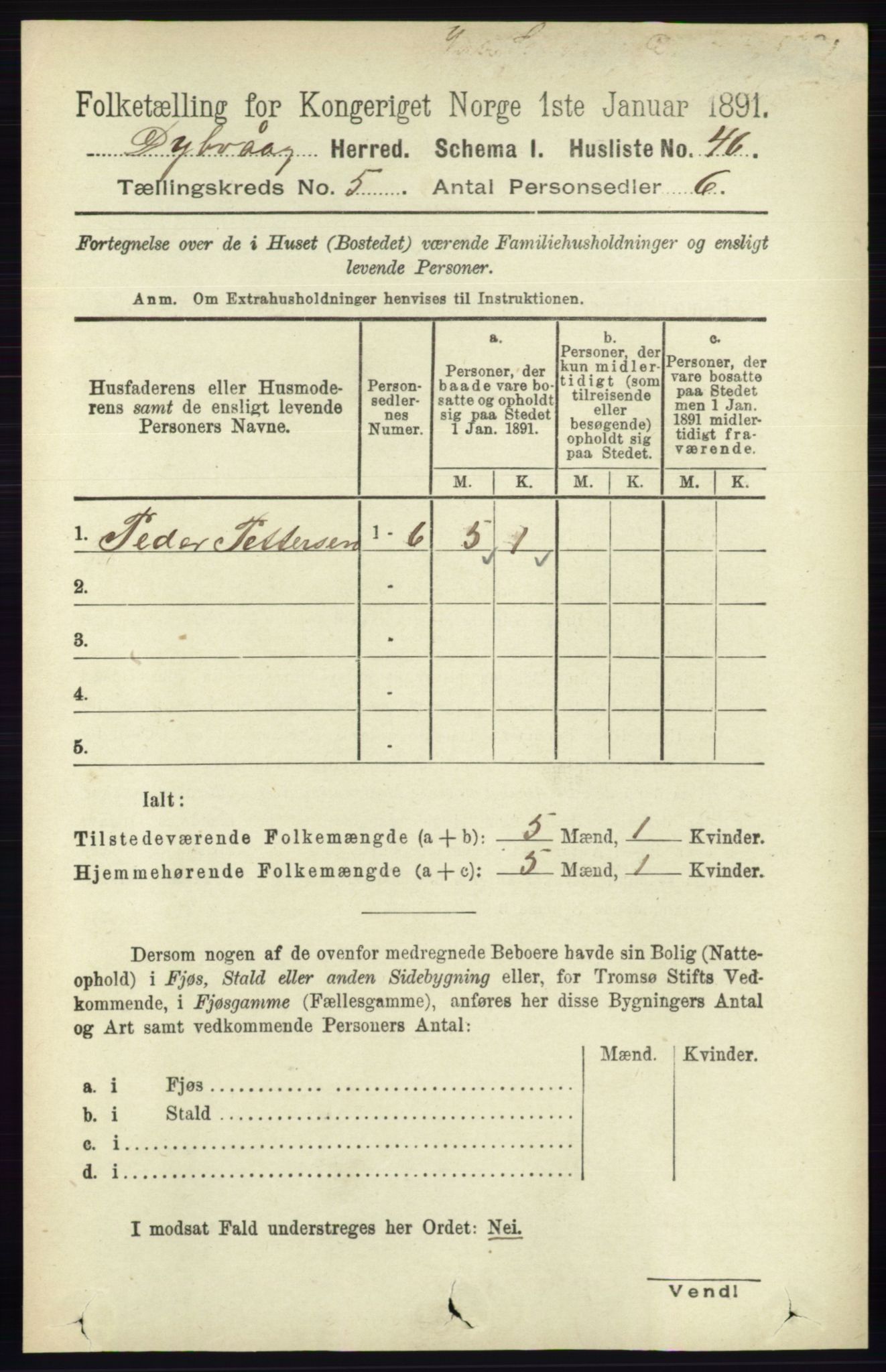 RA, 1891 census for 0915 Dypvåg, 1891, p. 1360