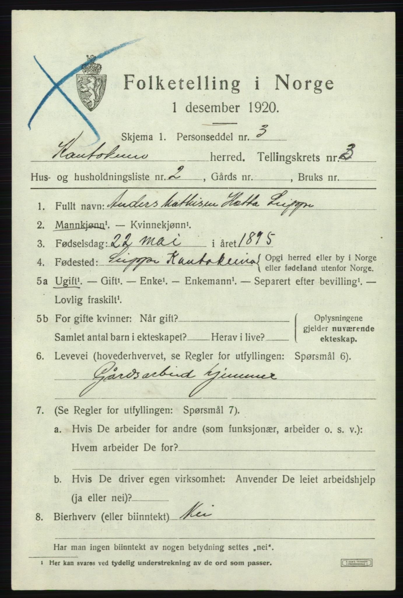 SATØ, 1920 census for Kautokeino, 1920, p. 1429