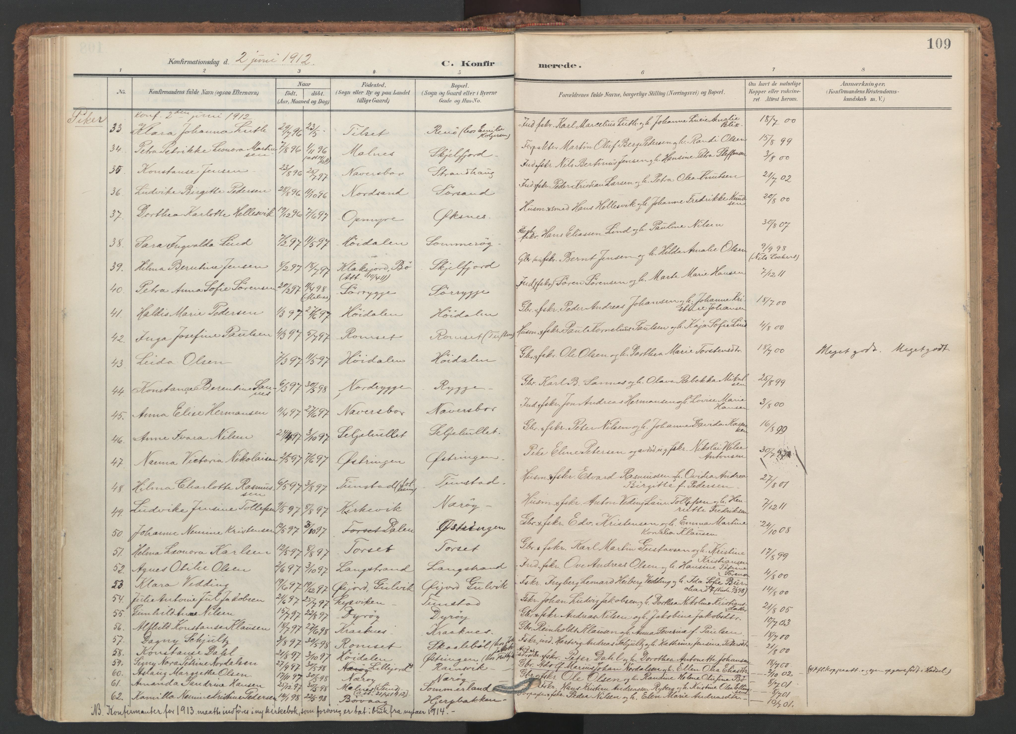 Ministerialprotokoller, klokkerbøker og fødselsregistre - Nordland, AV/SAT-A-1459/893/L1339: Parish register (official) no. 893A11, 1904-1914, p. 109