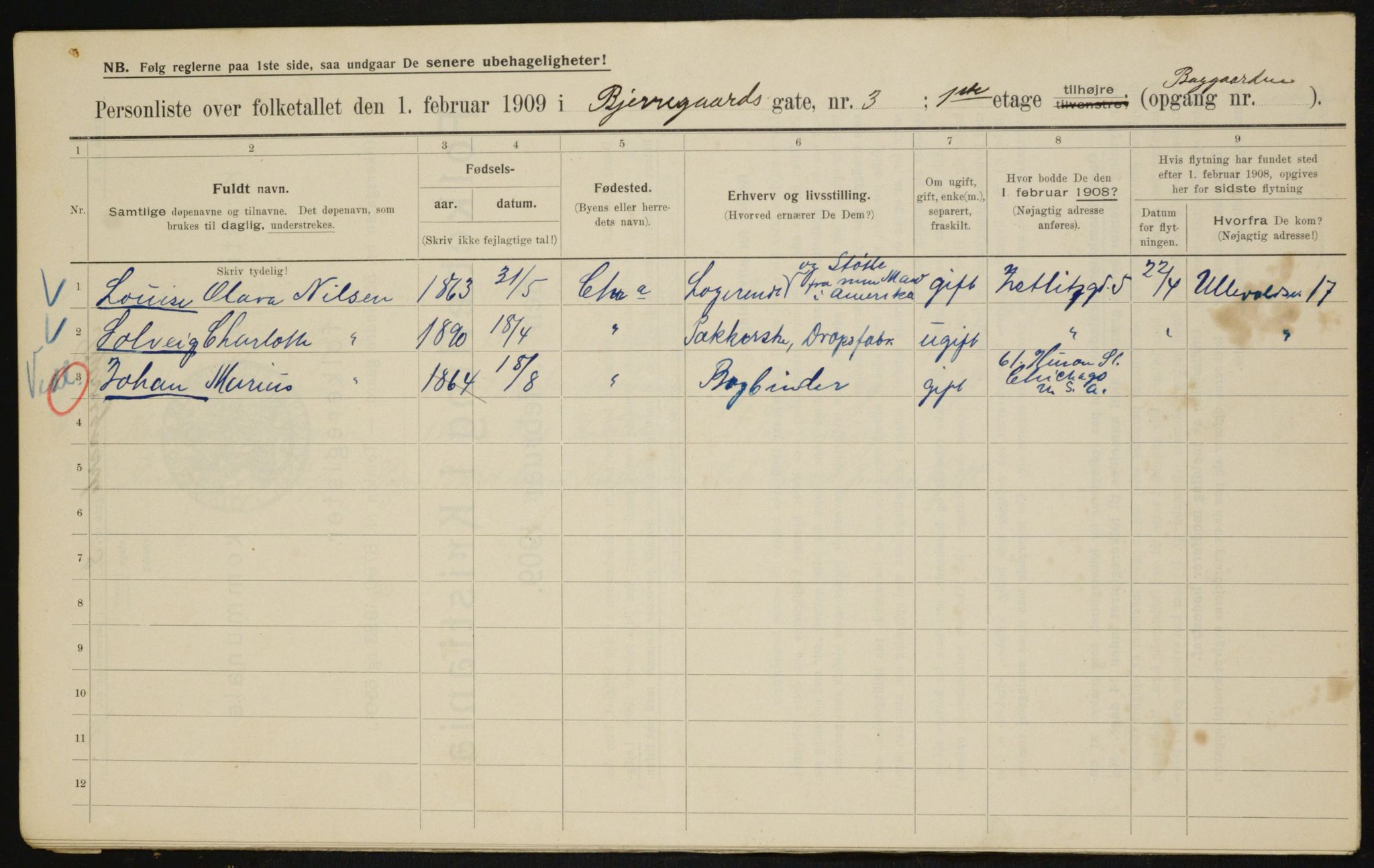 OBA, Municipal Census 1909 for Kristiania, 1909, p. 5135