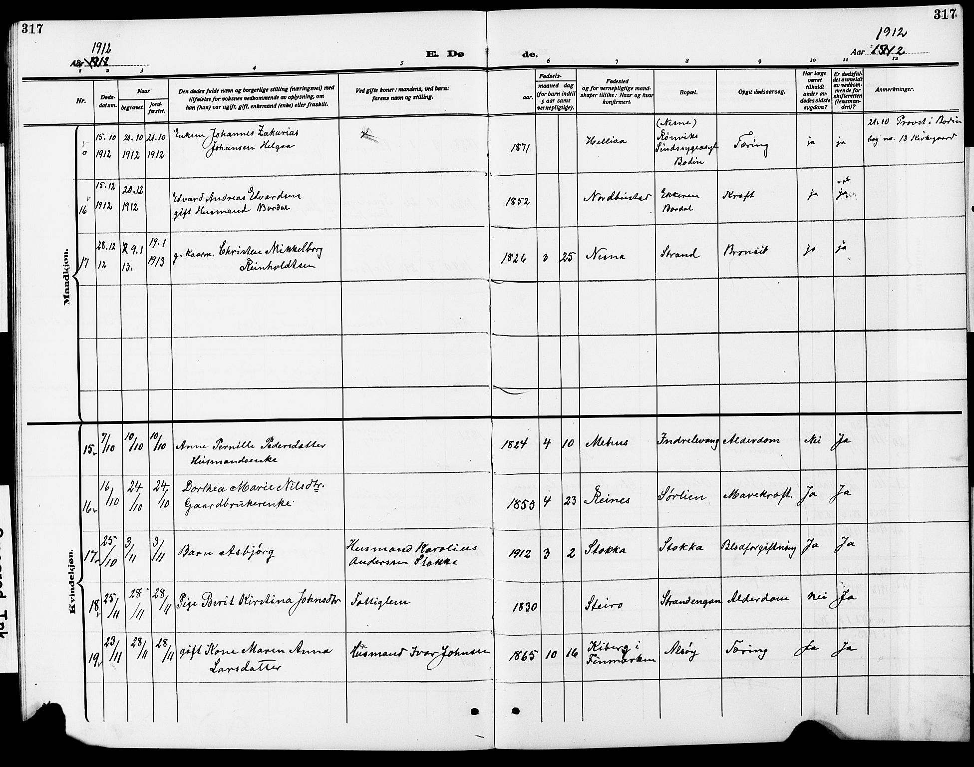 Ministerialprotokoller, klokkerbøker og fødselsregistre - Nordland, AV/SAT-A-1459/838/L0560: Parish register (copy) no. 838C07, 1910-1928, p. 317