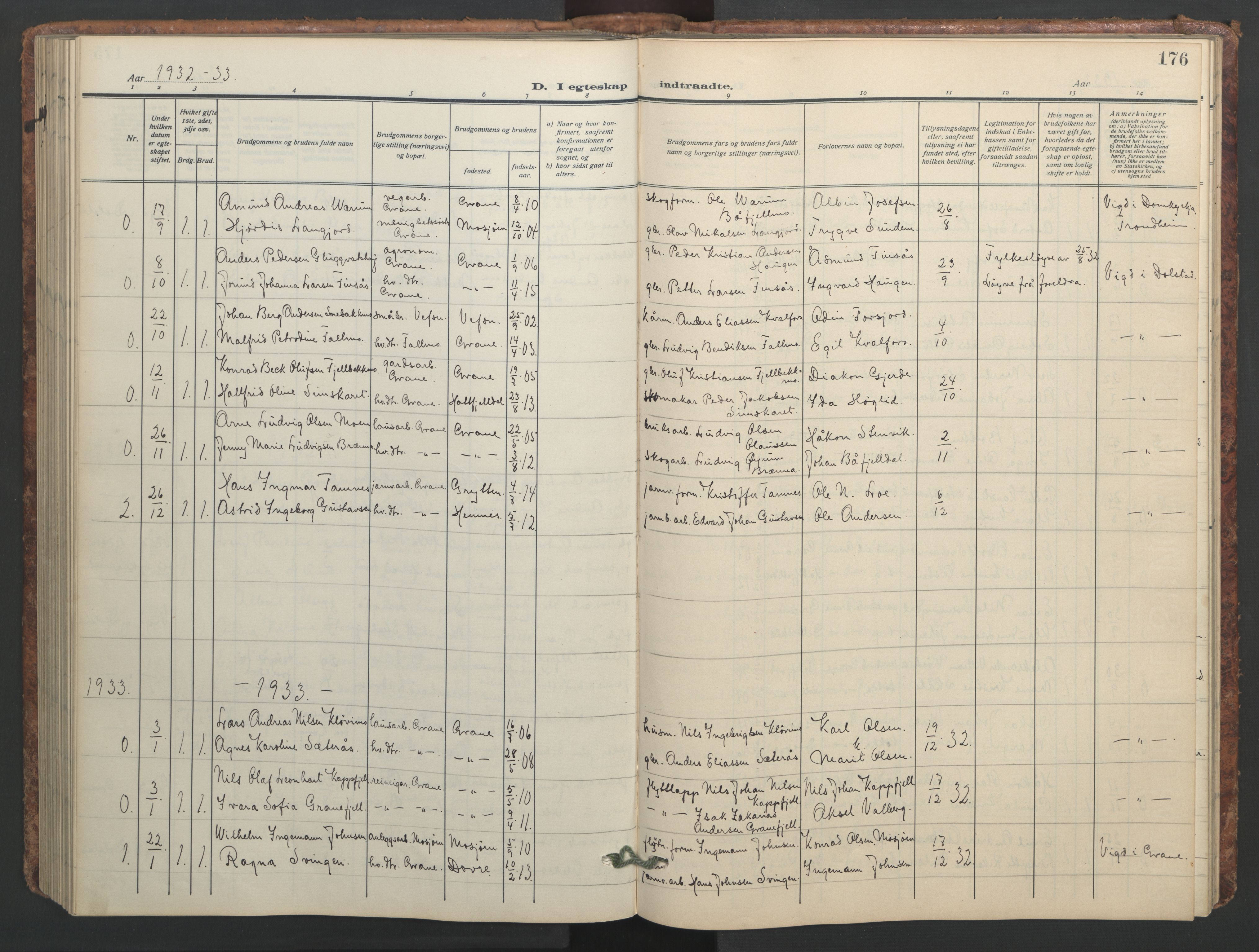 Ministerialprotokoller, klokkerbøker og fødselsregistre - Nordland, AV/SAT-A-1459/824/L0341: Parish register (copy) no. 824C01, 1916-1957, p. 176