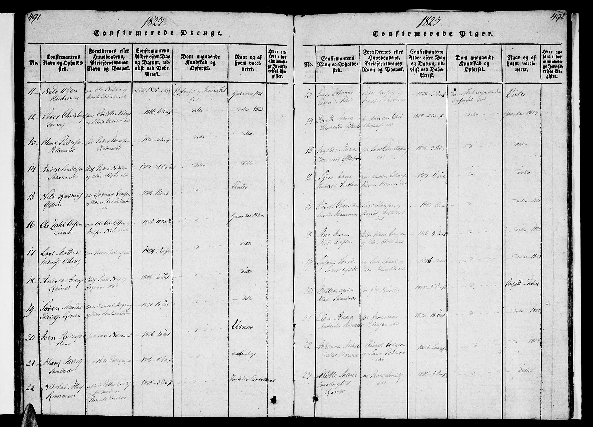 Ministerialprotokoller, klokkerbøker og fødselsregistre - Nordland, SAT/A-1459/830/L0445: Parish register (official) no. 830A09, 1820-1830, p. 491-492
