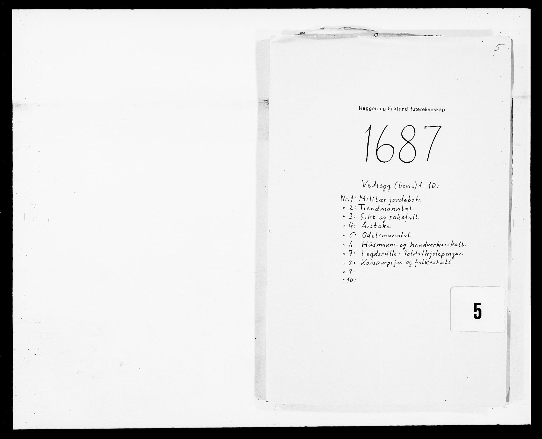 Rentekammeret inntil 1814, Reviderte regnskaper, Fogderegnskap, RA/EA-4092/R06/L0282: Fogderegnskap Heggen og Frøland, 1687-1690, p. 1