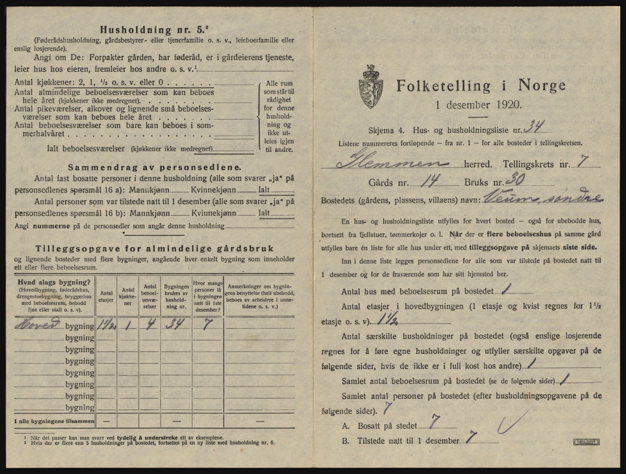 SAO, 1920 census for Glemmen, 1920, p. 2823