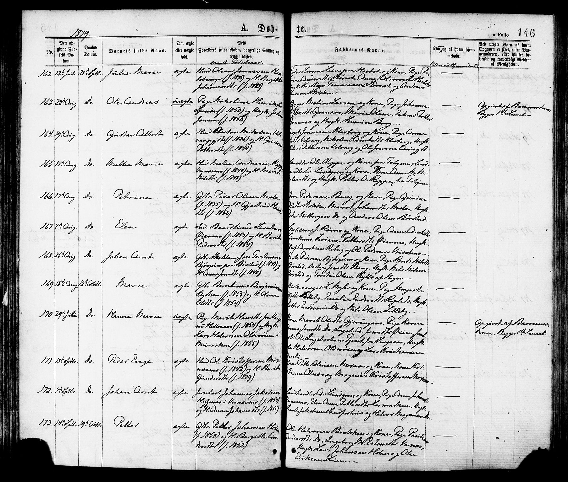 Ministerialprotokoller, klokkerbøker og fødselsregistre - Nord-Trøndelag, AV/SAT-A-1458/709/L0076: Parish register (official) no. 709A16, 1871-1879, p. 146