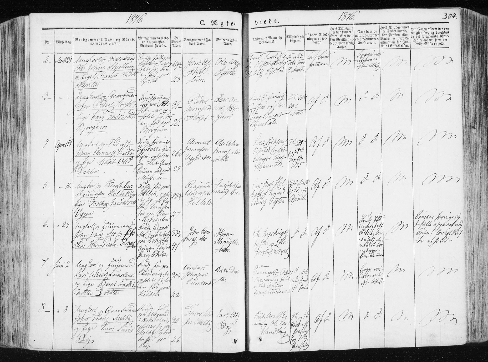 Ministerialprotokoller, klokkerbøker og fødselsregistre - Sør-Trøndelag, SAT/A-1456/665/L0771: Parish register (official) no. 665A06, 1830-1856, p. 304