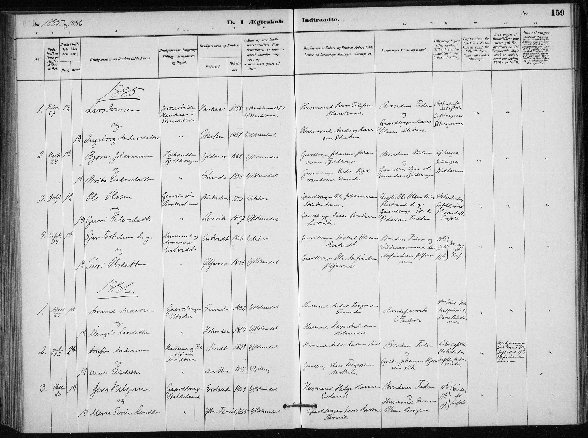 Skånevik sokneprestembete, SAB/A-77801/H/Haa: Parish register (official) no. C  1, 1879-1917, p. 159