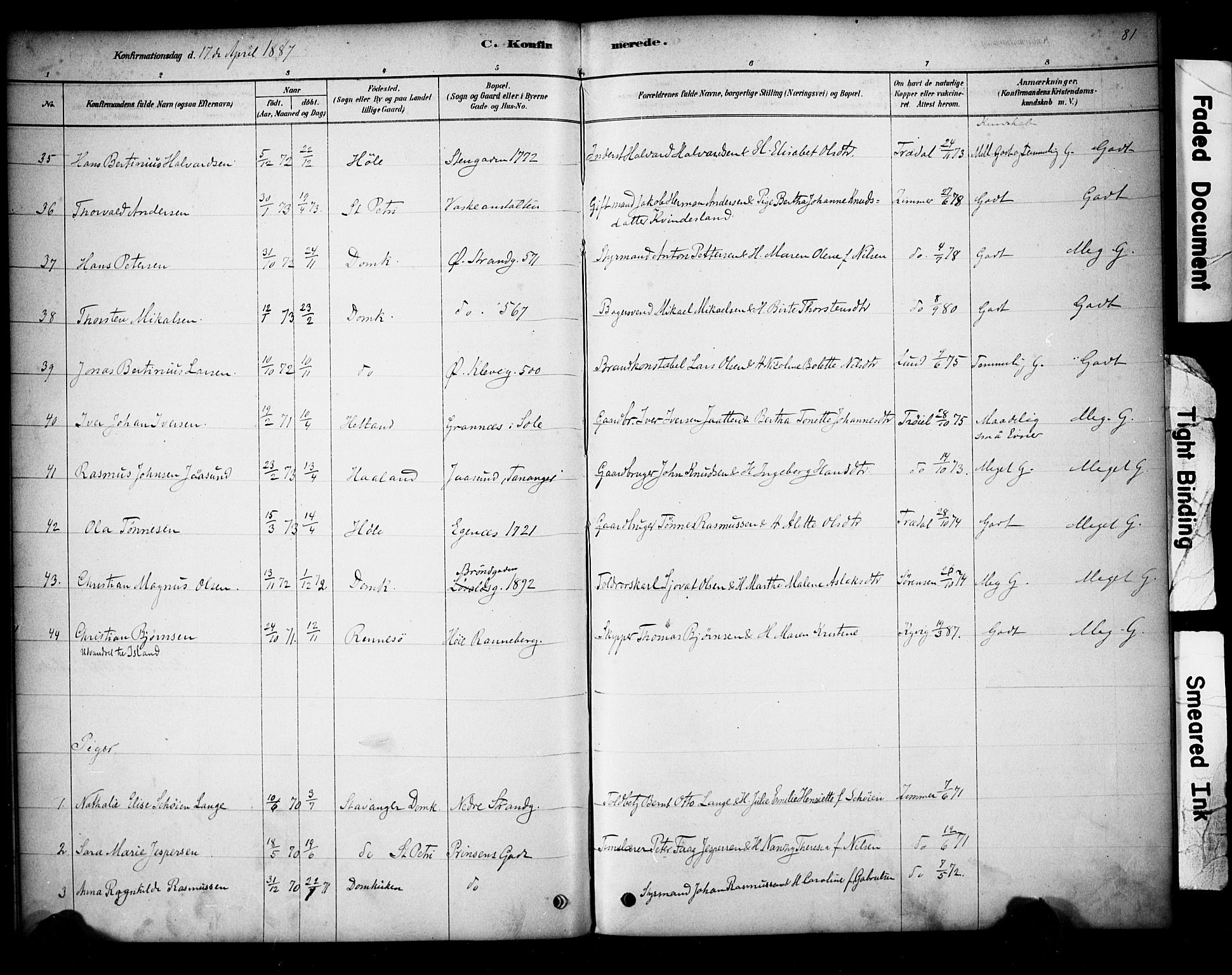 Domkirken sokneprestkontor, SAST/A-101812/001/30/30BA/L0028: Parish register (official) no. A 27, 1878-1896, p. 81