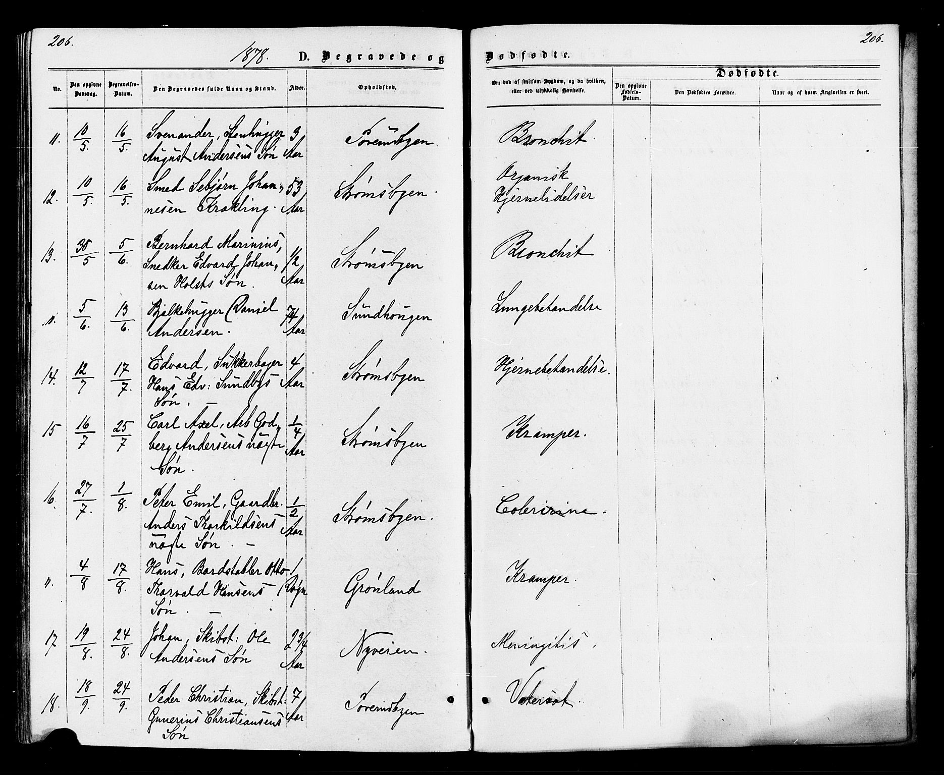 Strømsø kirkebøker, SAKO/A-246/F/Fa/L0020: Parish register (official) no. I 20, 1870-1878, p. 206
