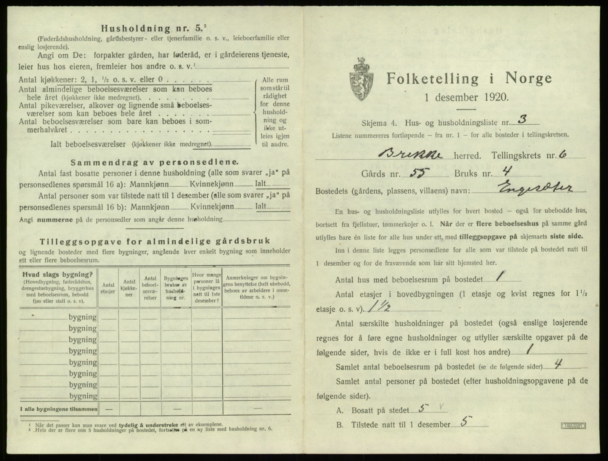 SAB, 1920 census for Brekke, 1920, p. 174