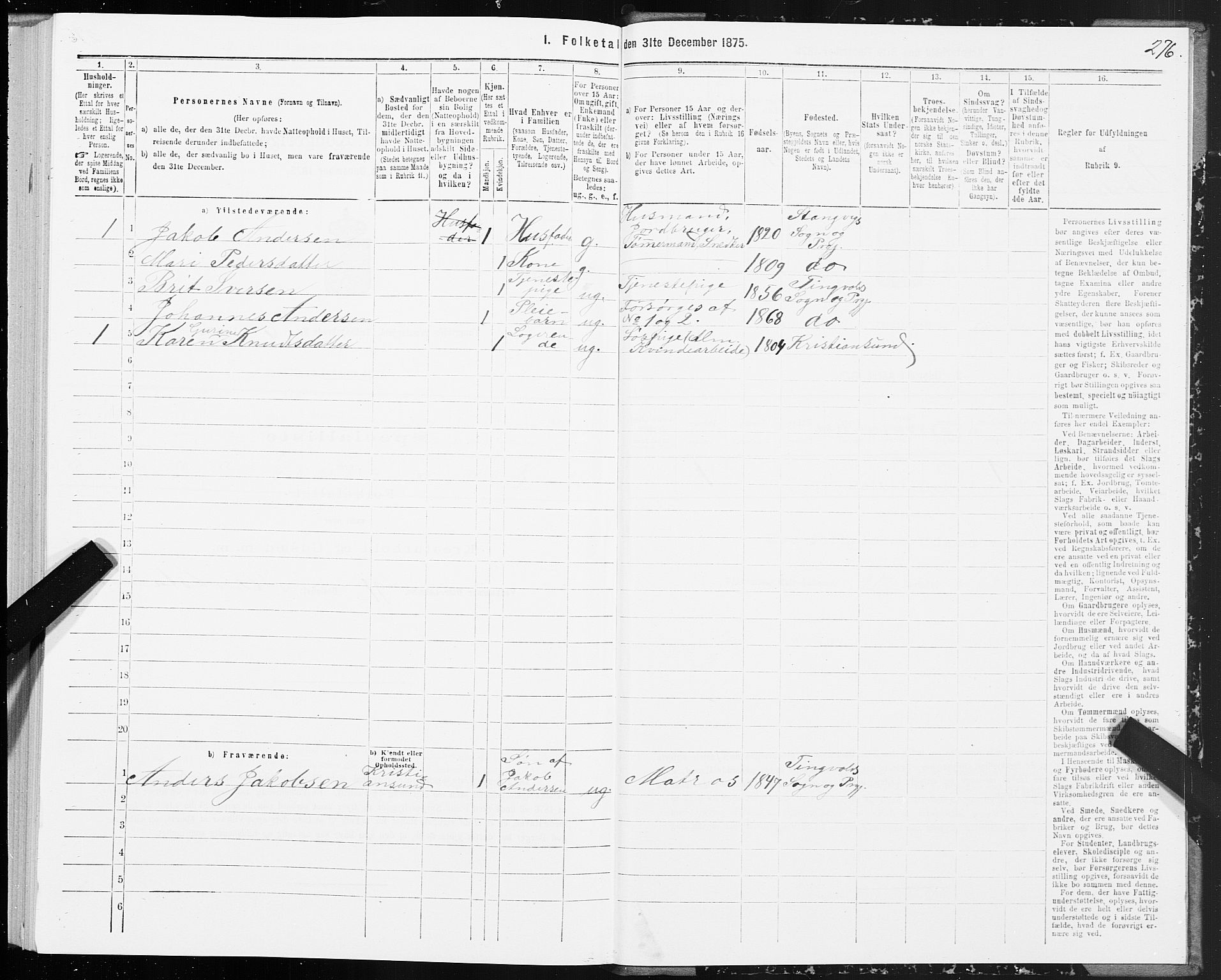 SAT, 1875 census for 1560P Tingvoll, 1875, p. 2276