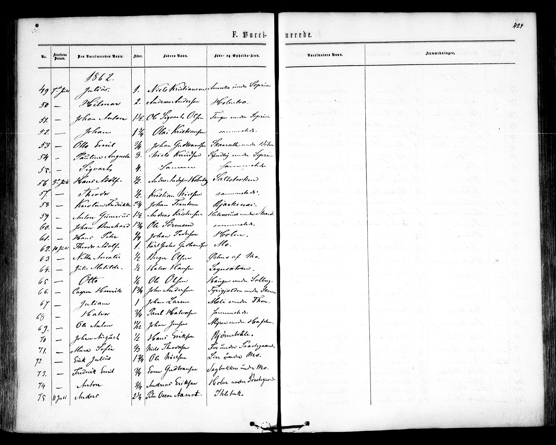 Høland prestekontor Kirkebøker, AV/SAO-A-10346a/F/Fa/L0011: Parish register (official) no. I 11, 1862-1869, p. 424