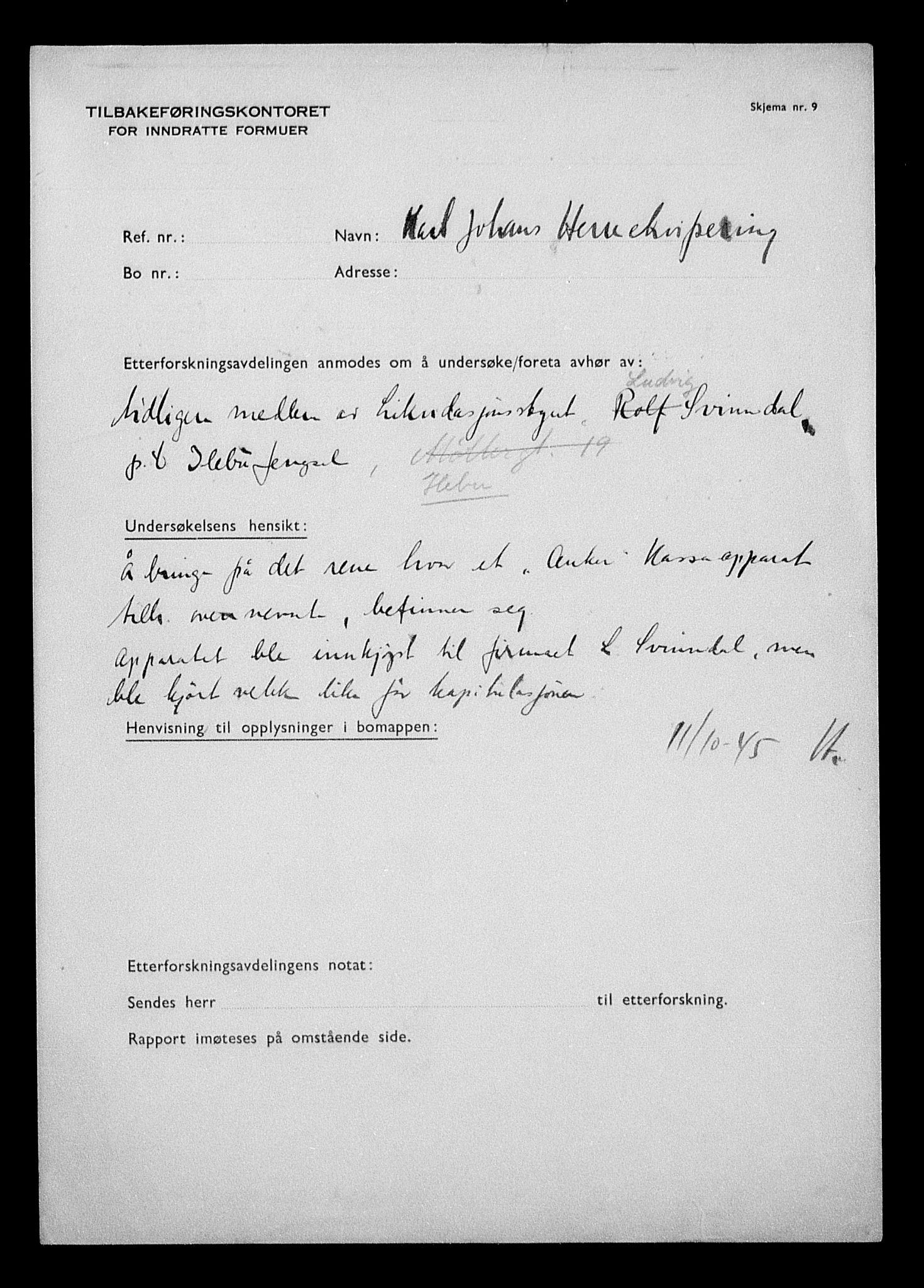 Justisdepartementet, Tilbakeføringskontoret for inndratte formuer, AV/RA-S-1564/H/Hc/Hcc/L0949: --, 1945-1947, p. 56