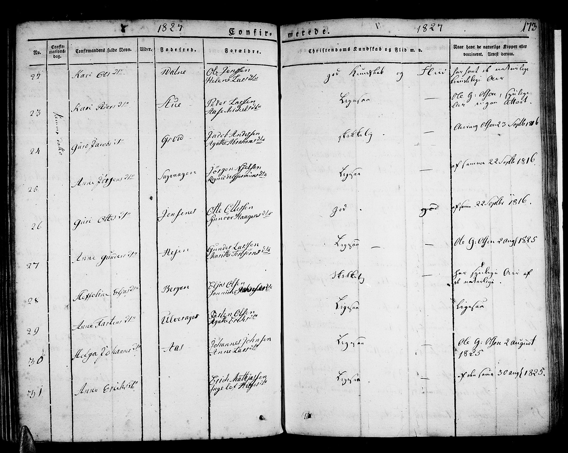 Stord sokneprestembete, SAB/A-78201/H/Haa: Parish register (official) no. A 6, 1826-1840, p. 173