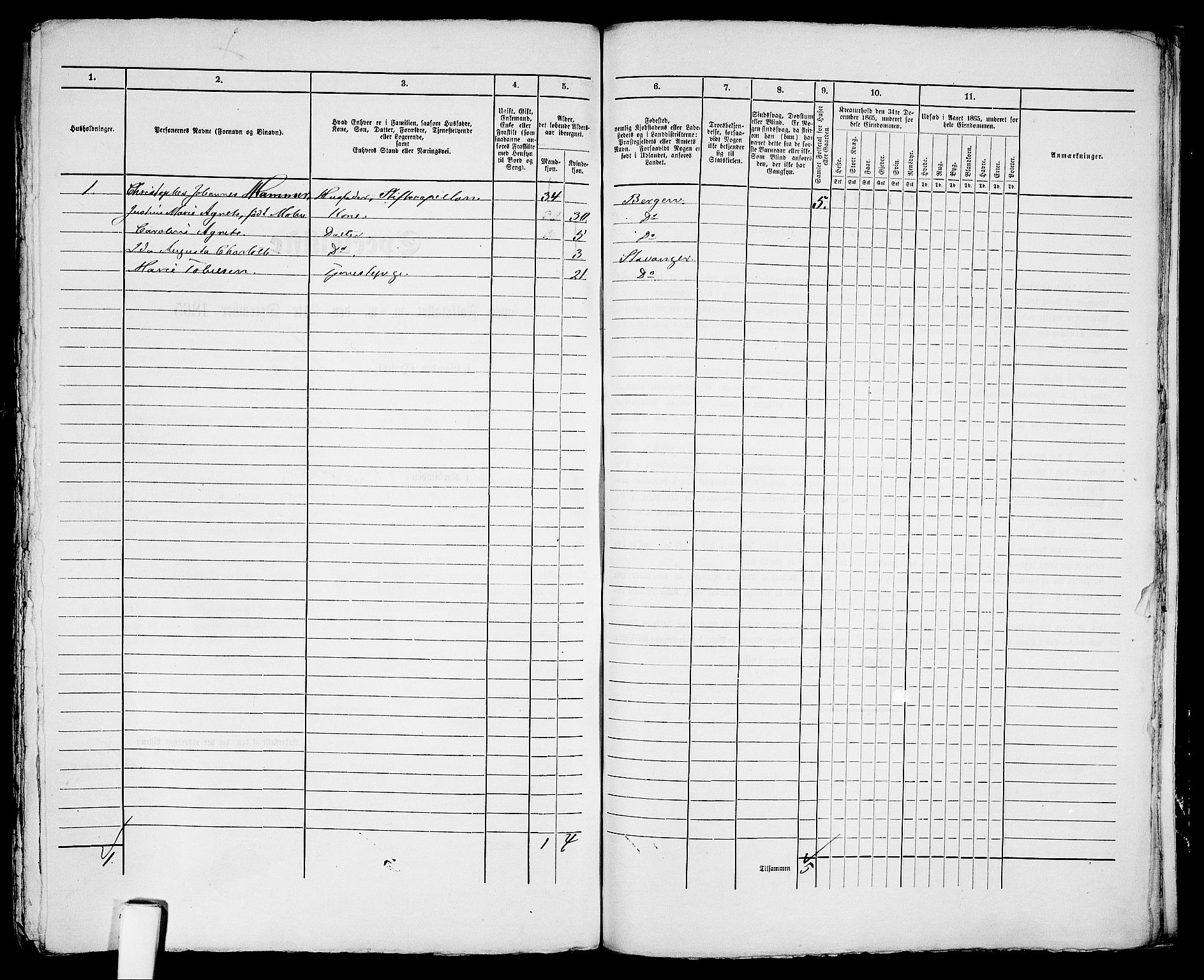 RA, 1865 census for Arendal, 1865, p. 653