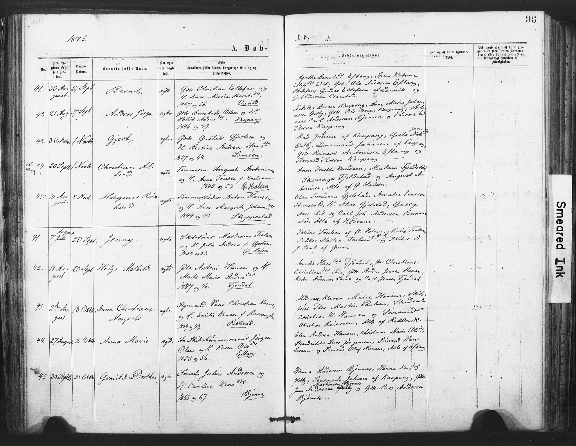 Tjølling kirkebøker, AV/SAKO-A-60/F/Fa/L0008: Parish register (official) no. 8, 1877-1886, p. 96
