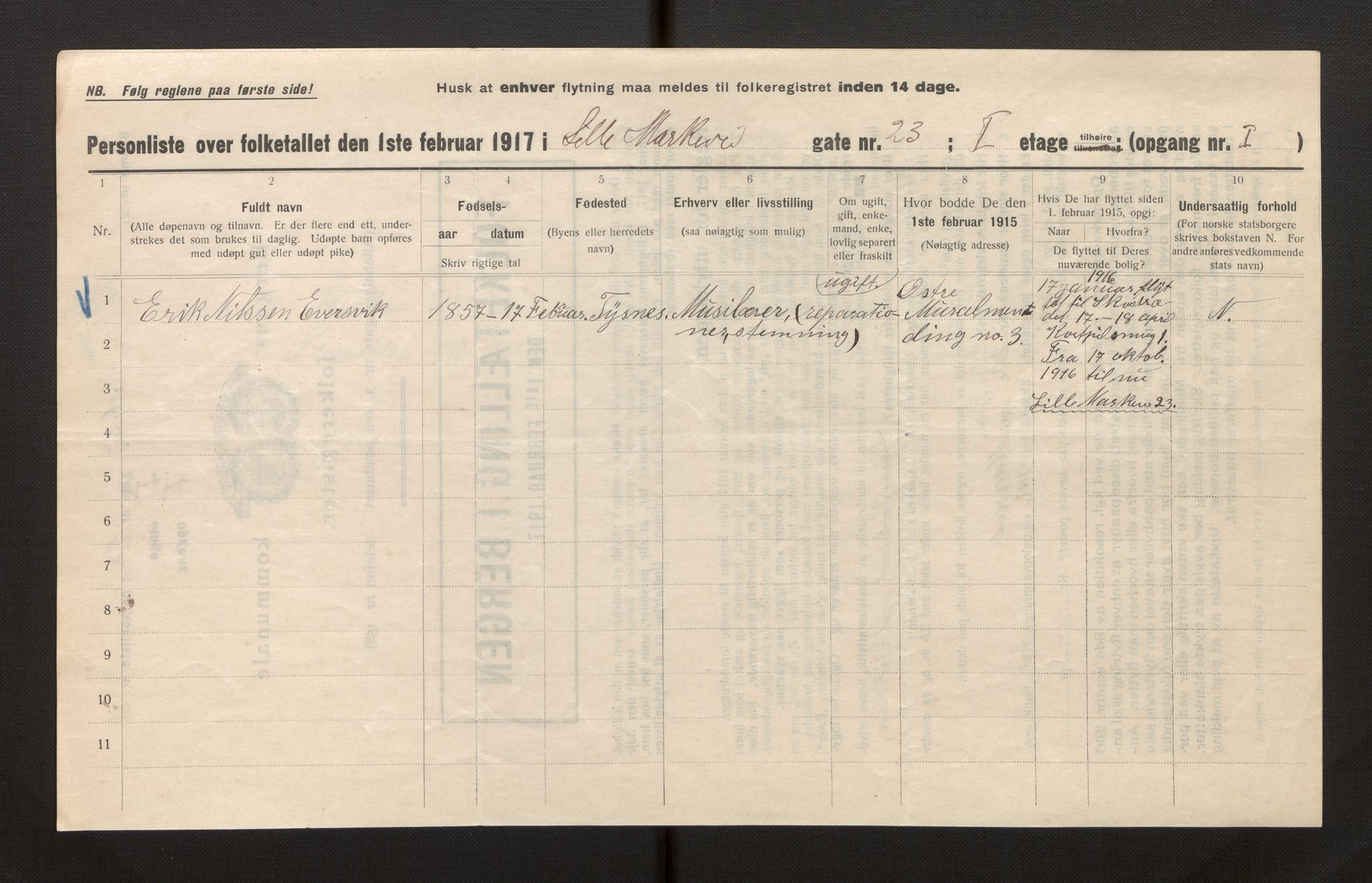 SAB, Municipal Census 1917 for Bergen, 1917, p. 23152