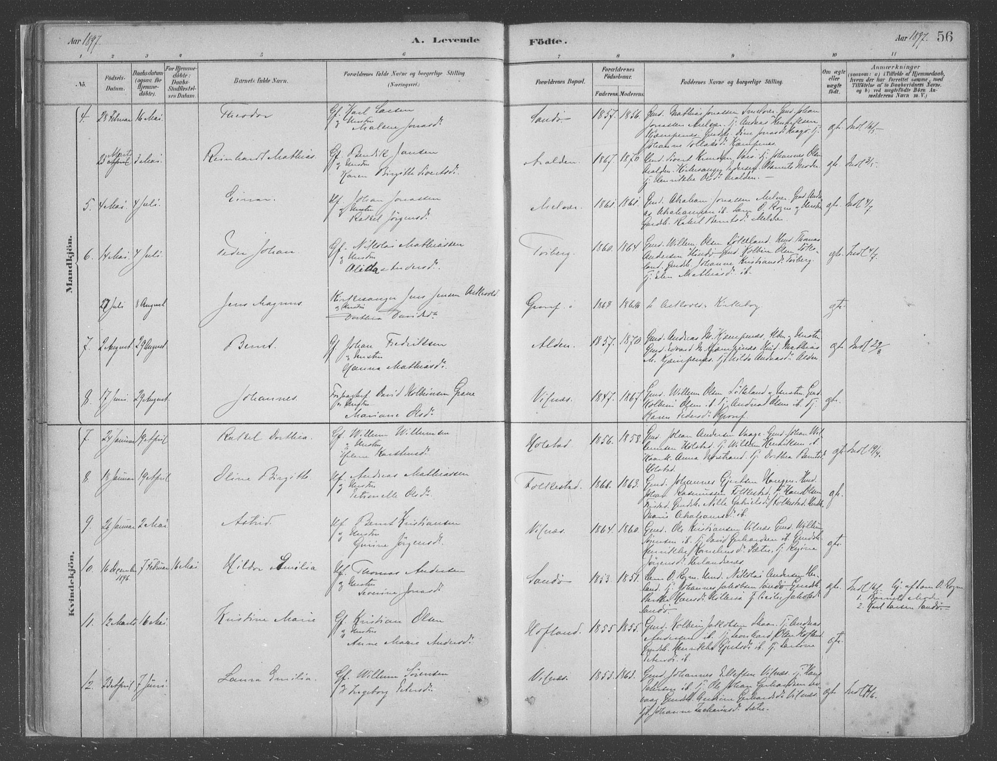 Askvoll sokneprestembete, SAB/A-79501/H/Haa/Haac/L0001: Parish register (official) no. C  1, 1879-1922, p. 56