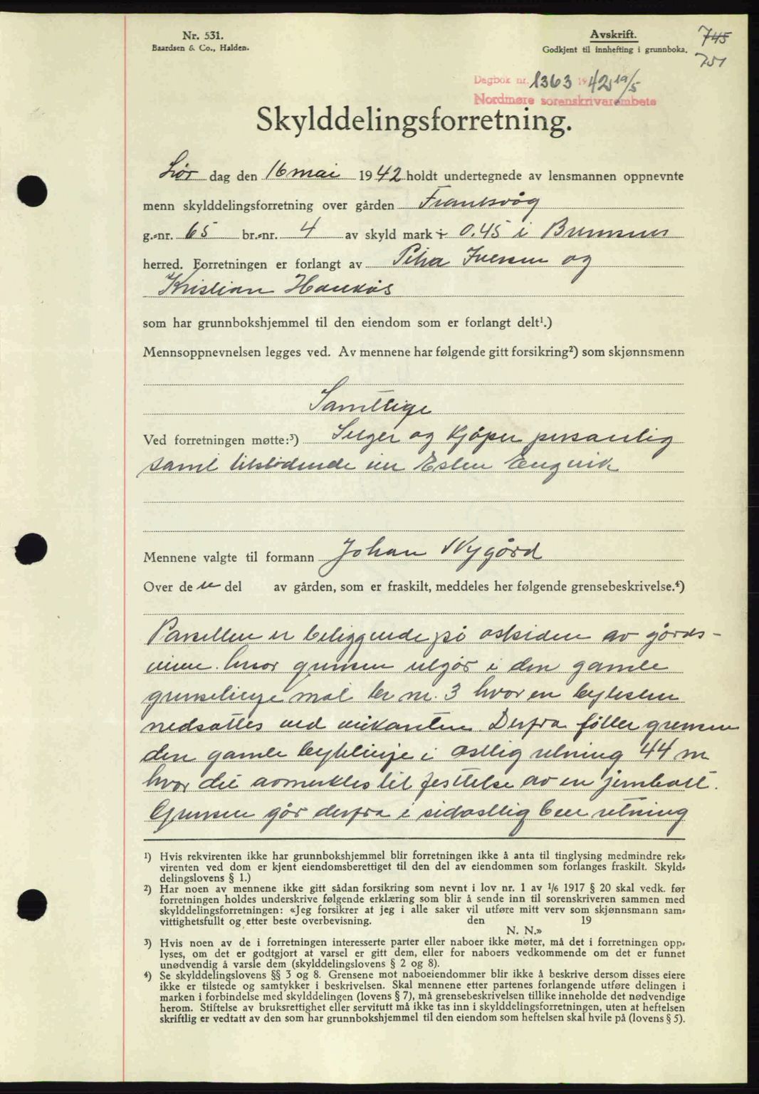 Nordmøre sorenskriveri, AV/SAT-A-4132/1/2/2Ca: Mortgage book no. A92, 1942-1942, Diary no: : 1363/1942