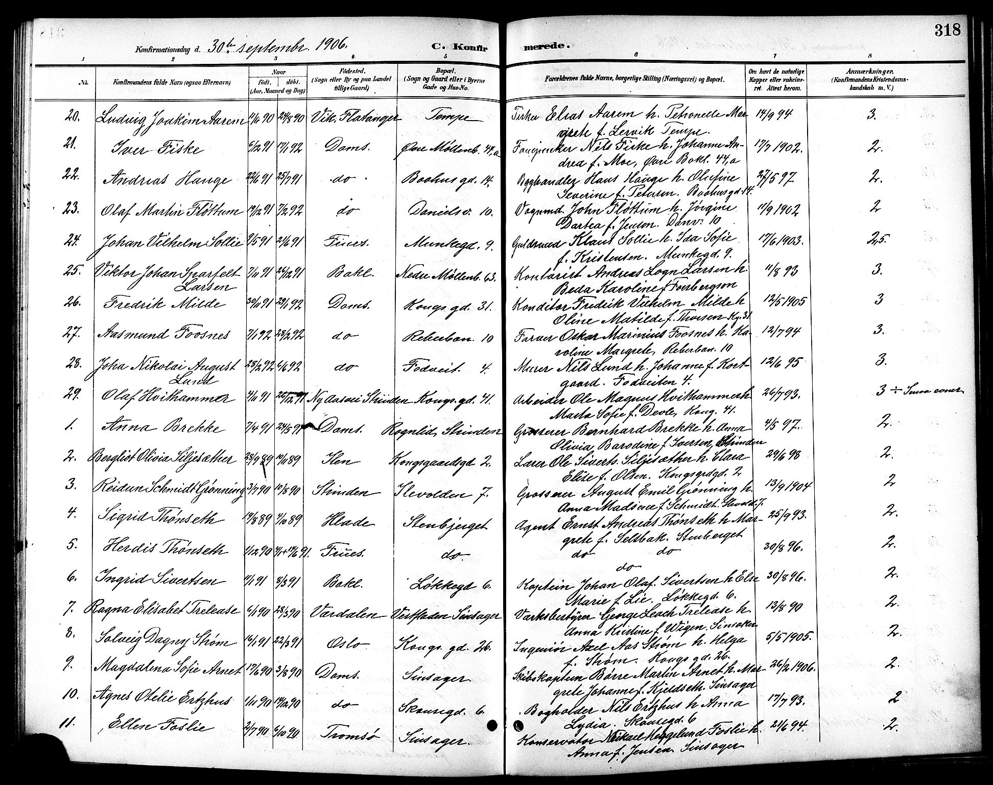Ministerialprotokoller, klokkerbøker og fødselsregistre - Sør-Trøndelag, SAT/A-1456/601/L0094: Parish register (copy) no. 601C12, 1898-1911, p. 318