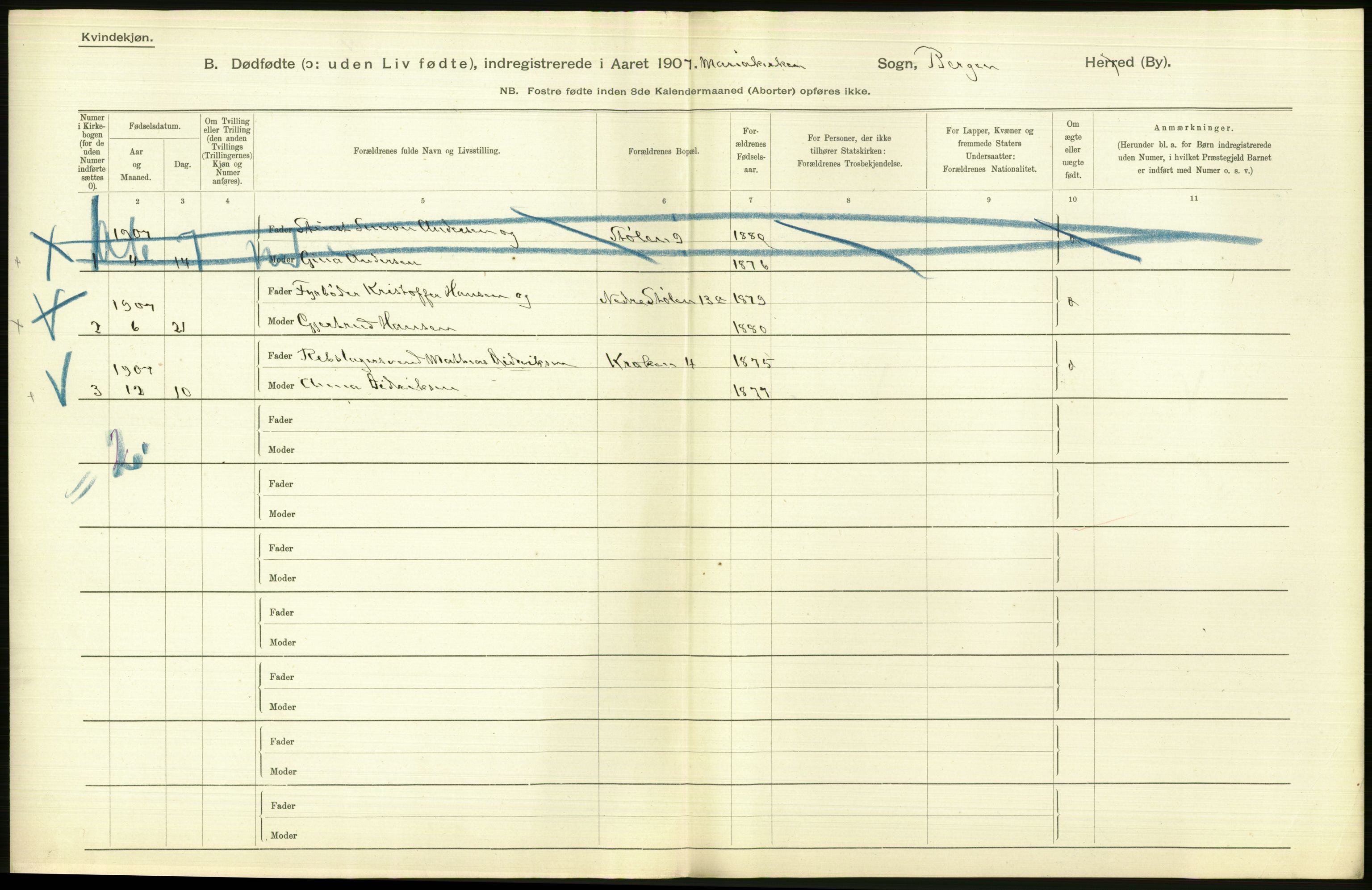 Statistisk sentralbyrå, Sosiodemografiske emner, Befolkning, RA/S-2228/D/Df/Dfa/Dfae/L0031: Bergen: gifte, døde, dødfødte., 1907, p. 446