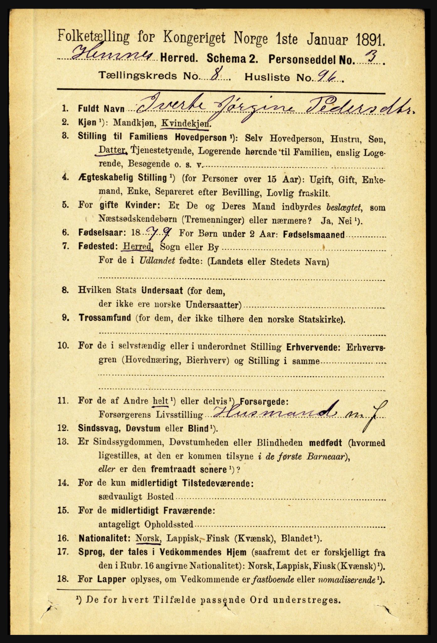 RA, 1891 census for 1832 Hemnes, 1891, p. 4235