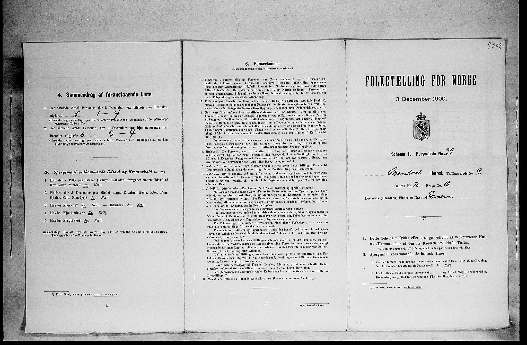 SAH, 1900 census for Brandval, 1900, p. 1199