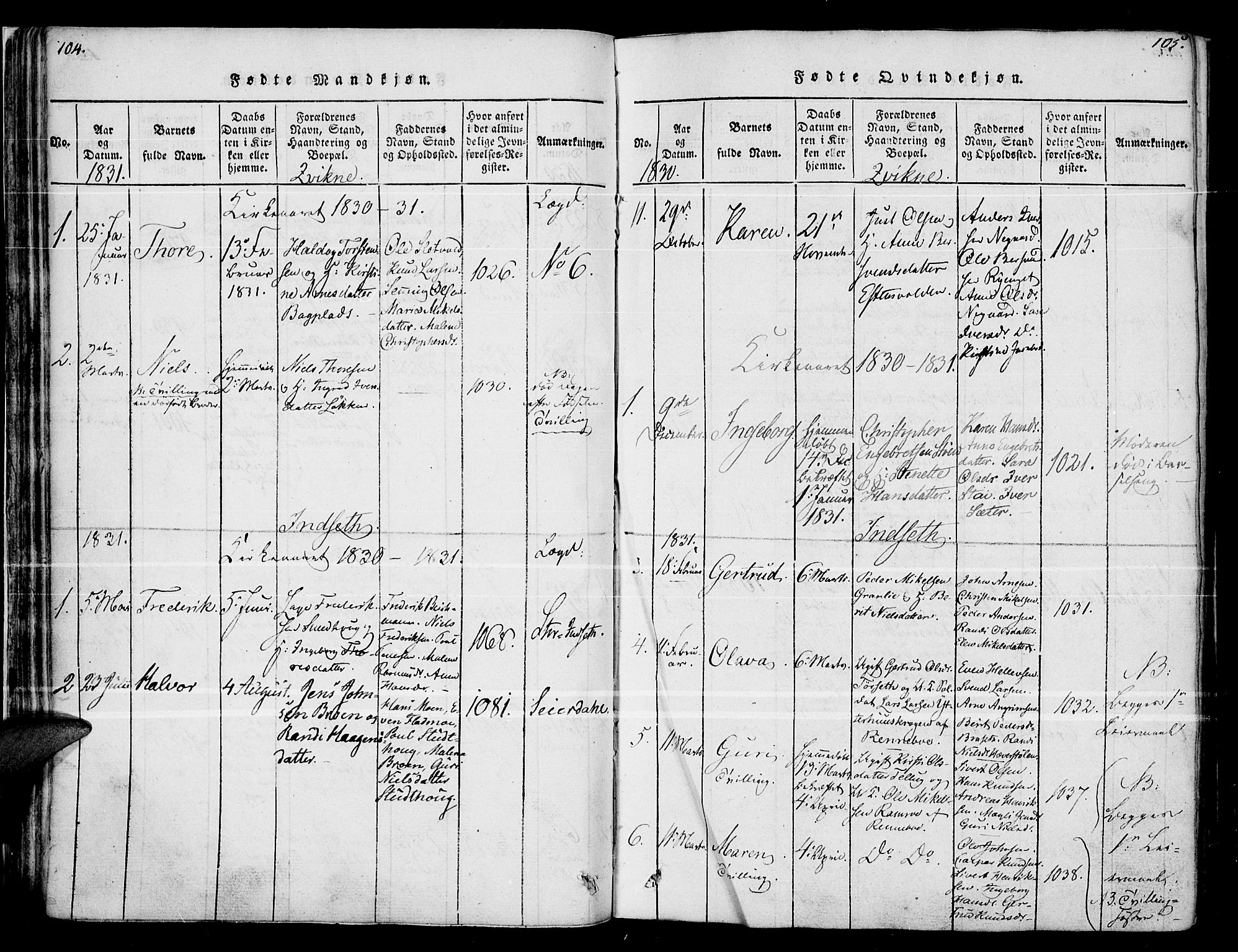 Kvikne prestekontor, SAH/PREST-064/H/Ha/Haa/L0004: Parish register (official) no. 4, 1815-1840, p. 104-105