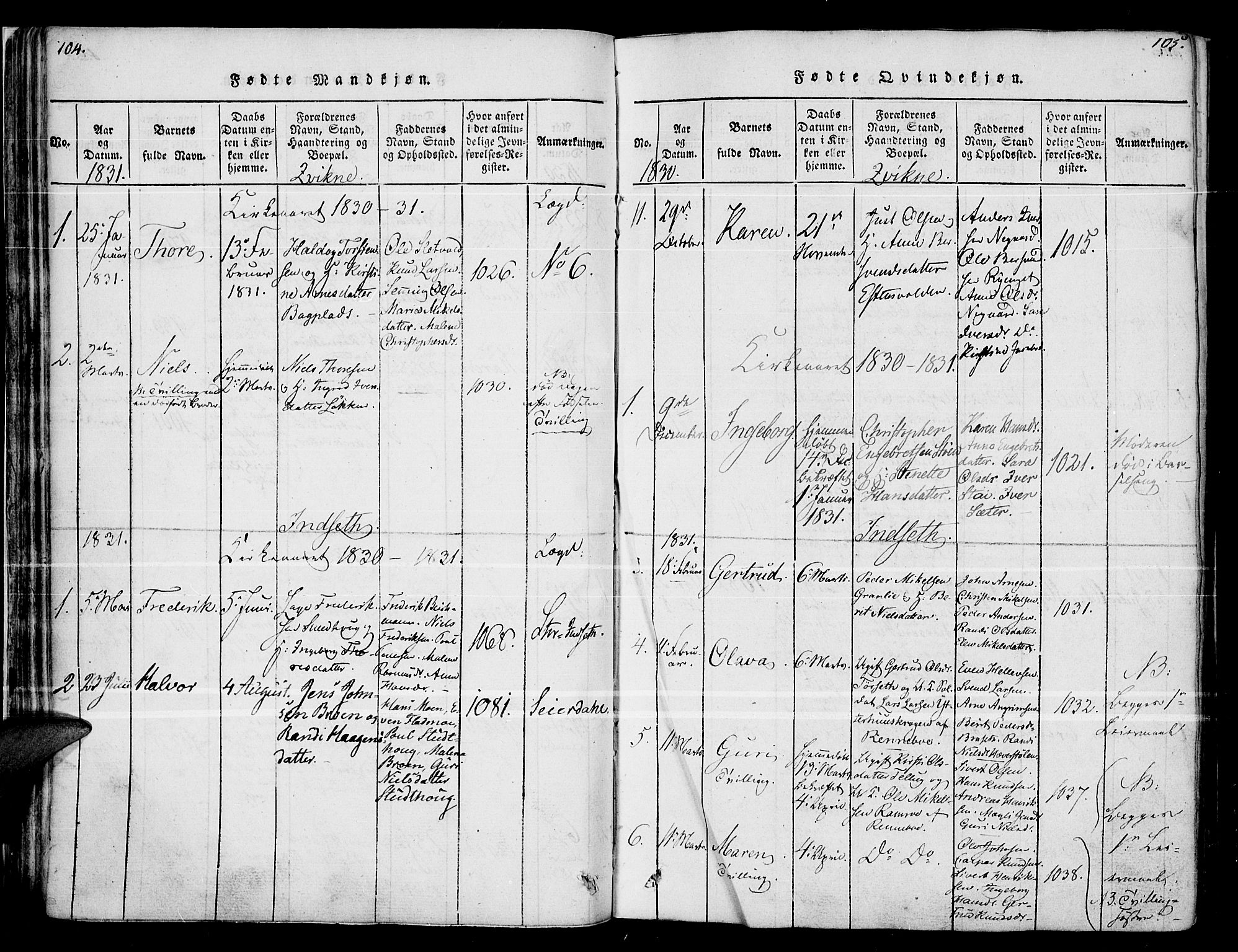 Kvikne prestekontor, AV/SAH-PREST-064/H/Ha/Haa/L0004: Parish register (official) no. 4, 1815-1840, p. 104-105