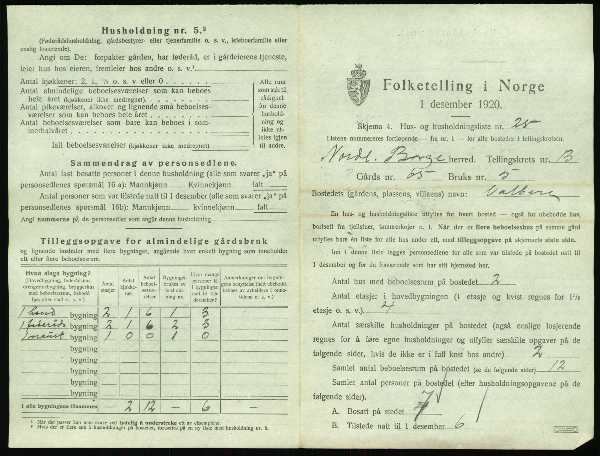 SAT, 1920 census for Borge, 1920, p. 1467